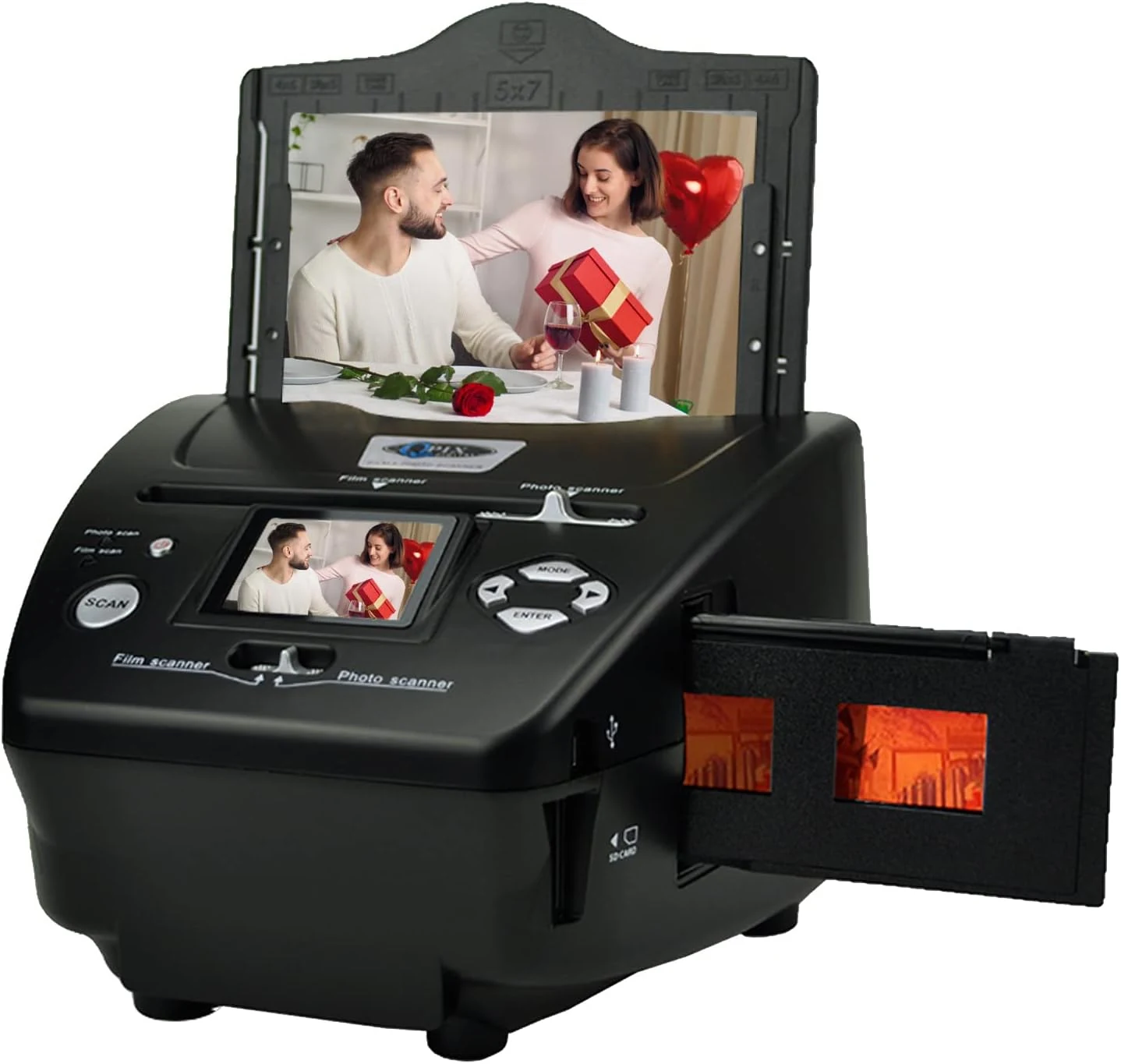 QPIX DIGITAL Digital Film Scanner, High Resolution 16MP with 2.4" LCD, 4 in 1 Converts 35mm/135 Slides & Negatives, Photo, Name Card to Digital Files