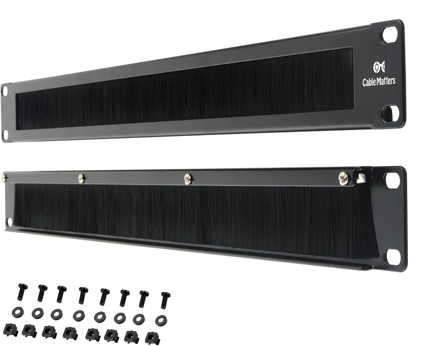 Cable Matters 2-Pack Rackmount or Wall Mount 1U 19” Brush Panel (19-inch Rack Mount Brush Panel 1U) in Black