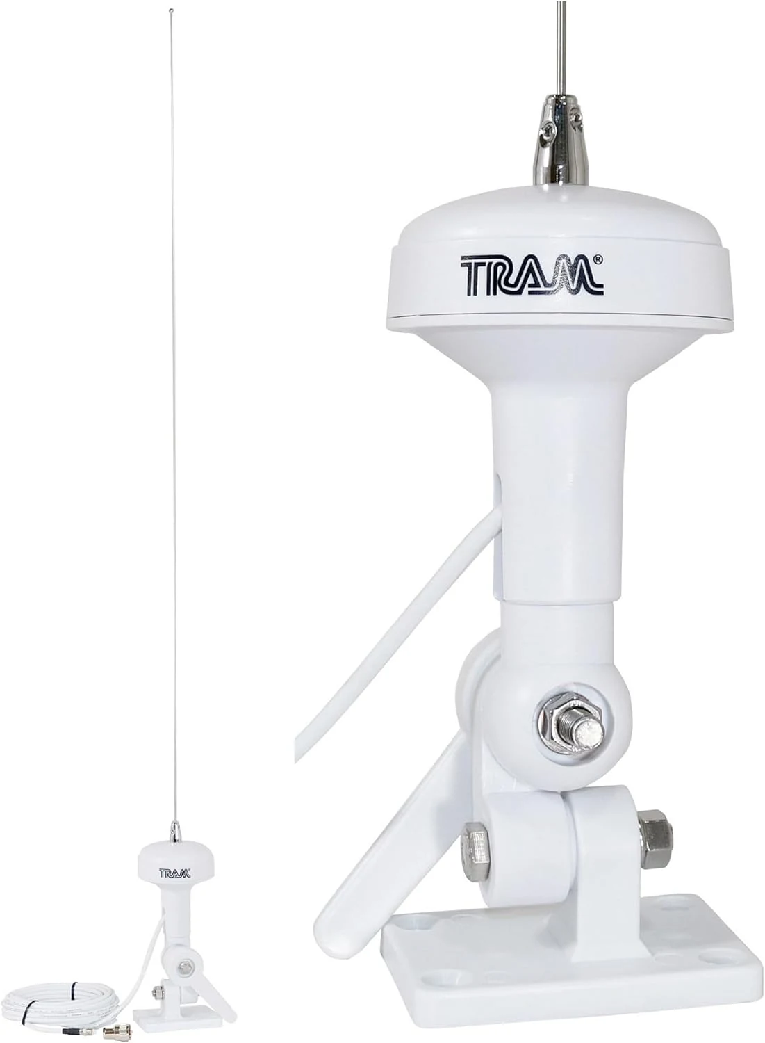 Tram AIS/VHF Marine Antenna, 3dBd Gain, 39" Stainless Steel Whip, 156–162.2MHz Wideband, 150W, 23 ft. RG58 Cable, 1"-24 Thread Mount, Ratchet Mount Included