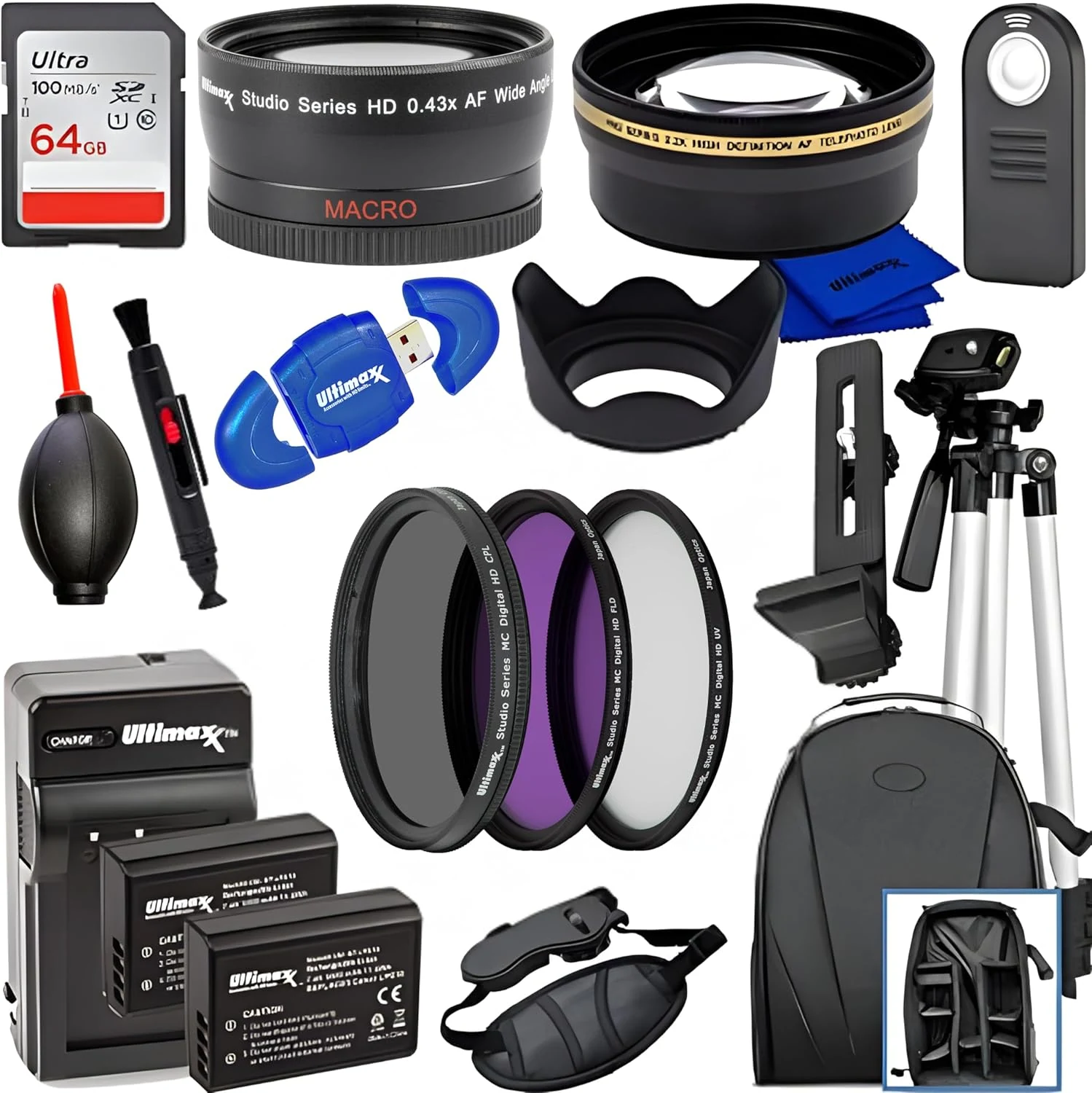 Ultimaxx 58MM Accessory Kit for Canon EOS Rebel T7, T6, T5, T3, T100, 4000D, 3000D, 2000D, 1500D, and More