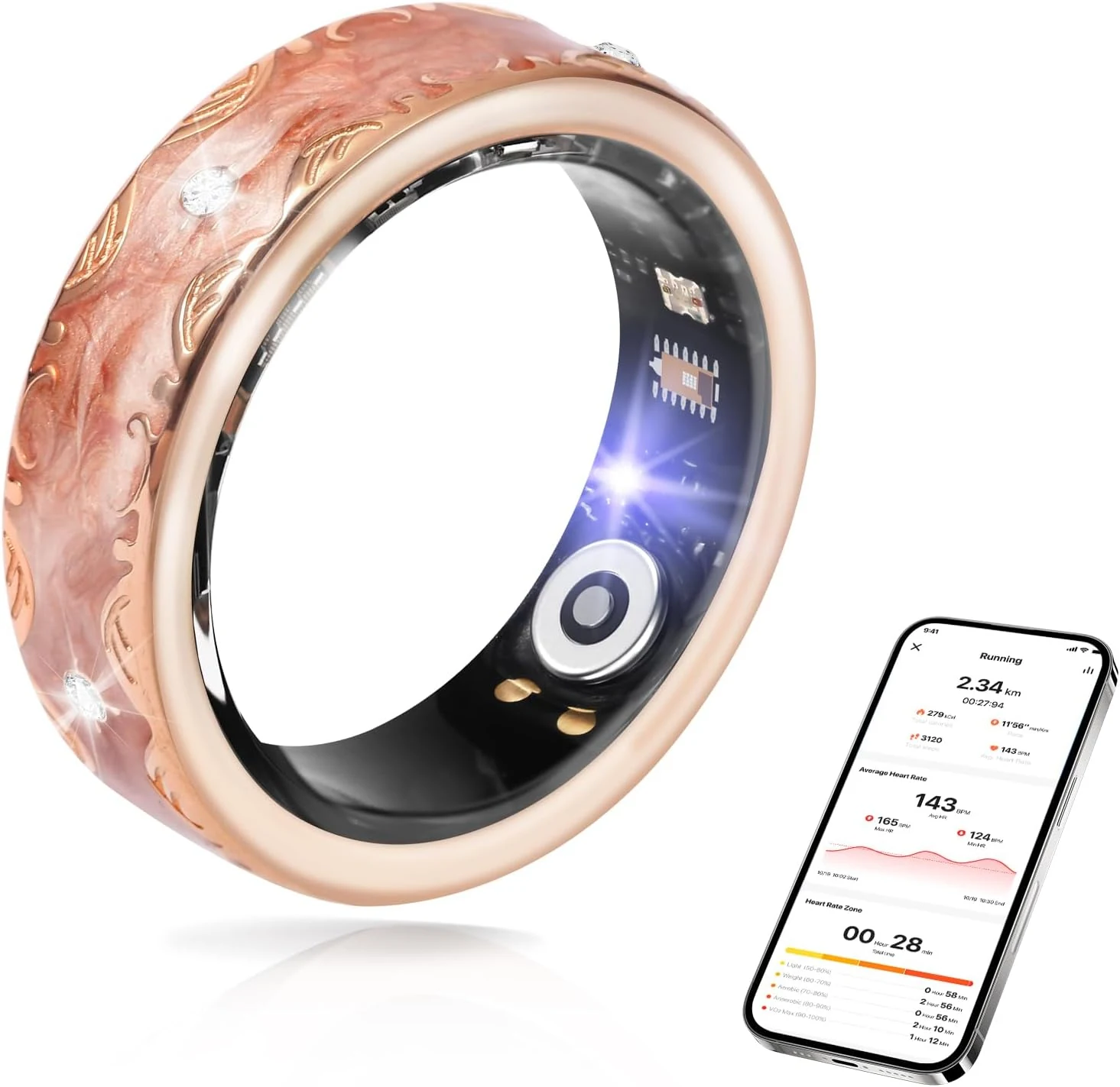 JIANVNUI smart ring for women-men health fitness tracker (HR, sleep, SpO2, HRV, 128 sports)