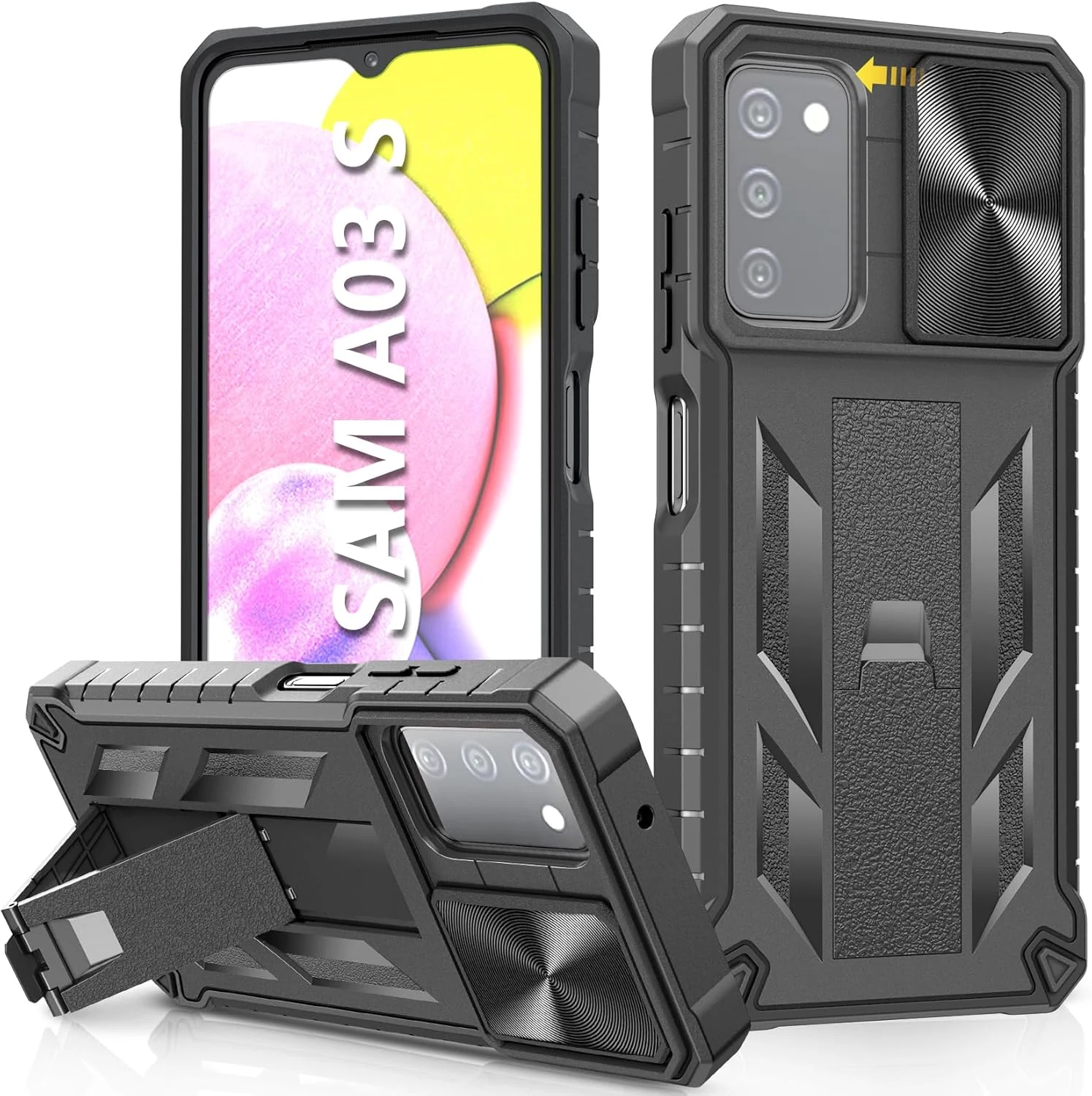 SOiOS for Samsung Galaxy A03s Protective Case: Military Grade Drop Proof Full Protection Mobile Phone Cover with Kickstand