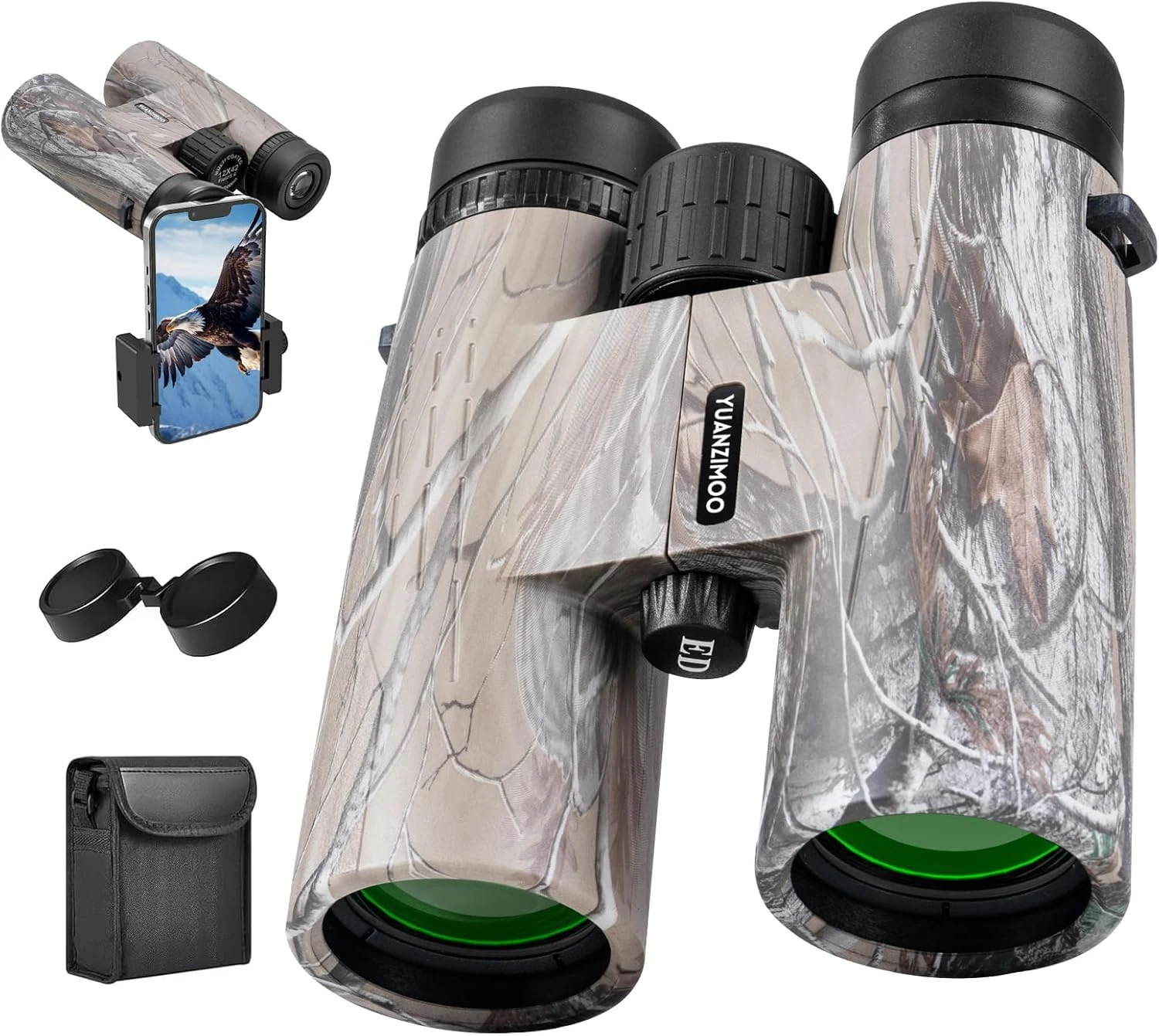 YUANZIMOO 12x42 HD Binoculars for Adults with Upgraded Phone Adapter (Camo)