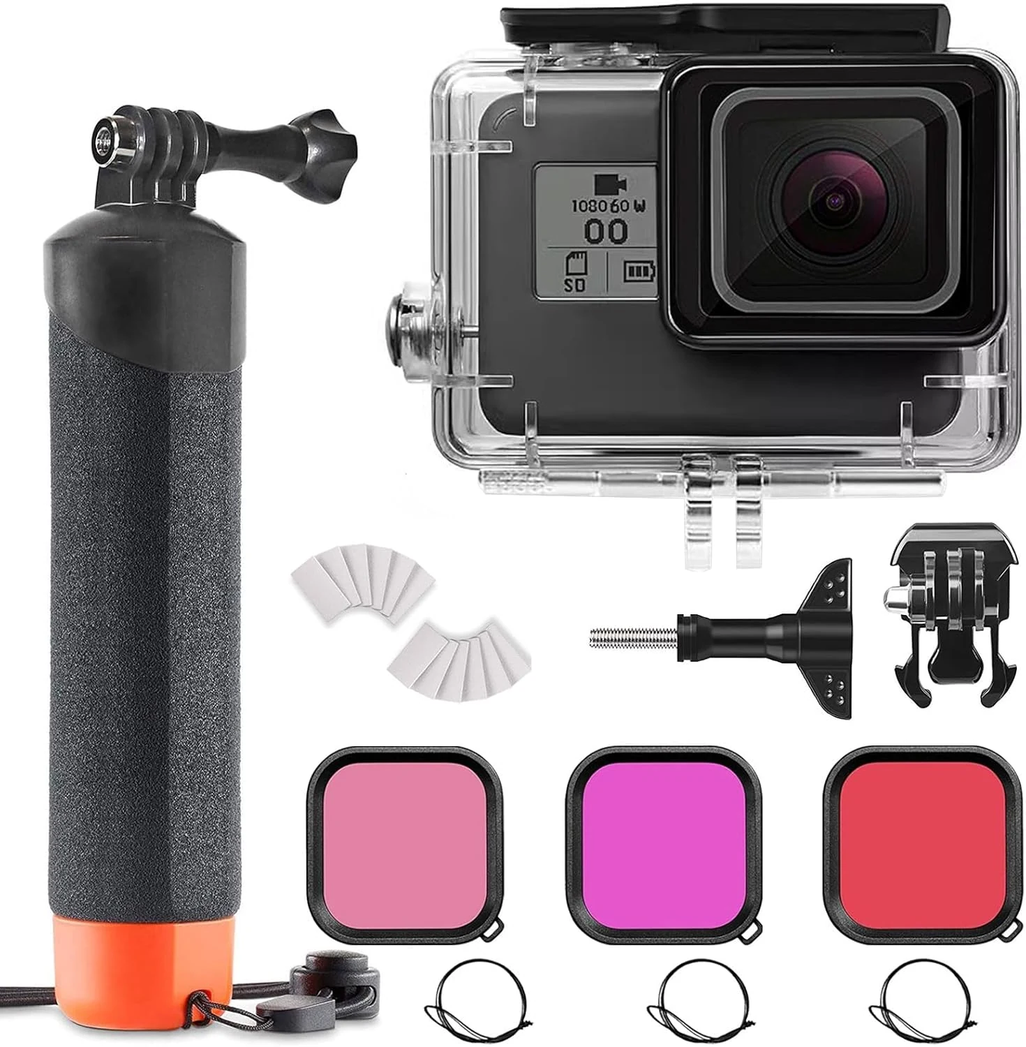FitStill 50M/164FT Waterproof Underwater Case with 3 Diving Filters and Floating Handle, Suitable for Go Pro Hero 7/6/5/2018 Black