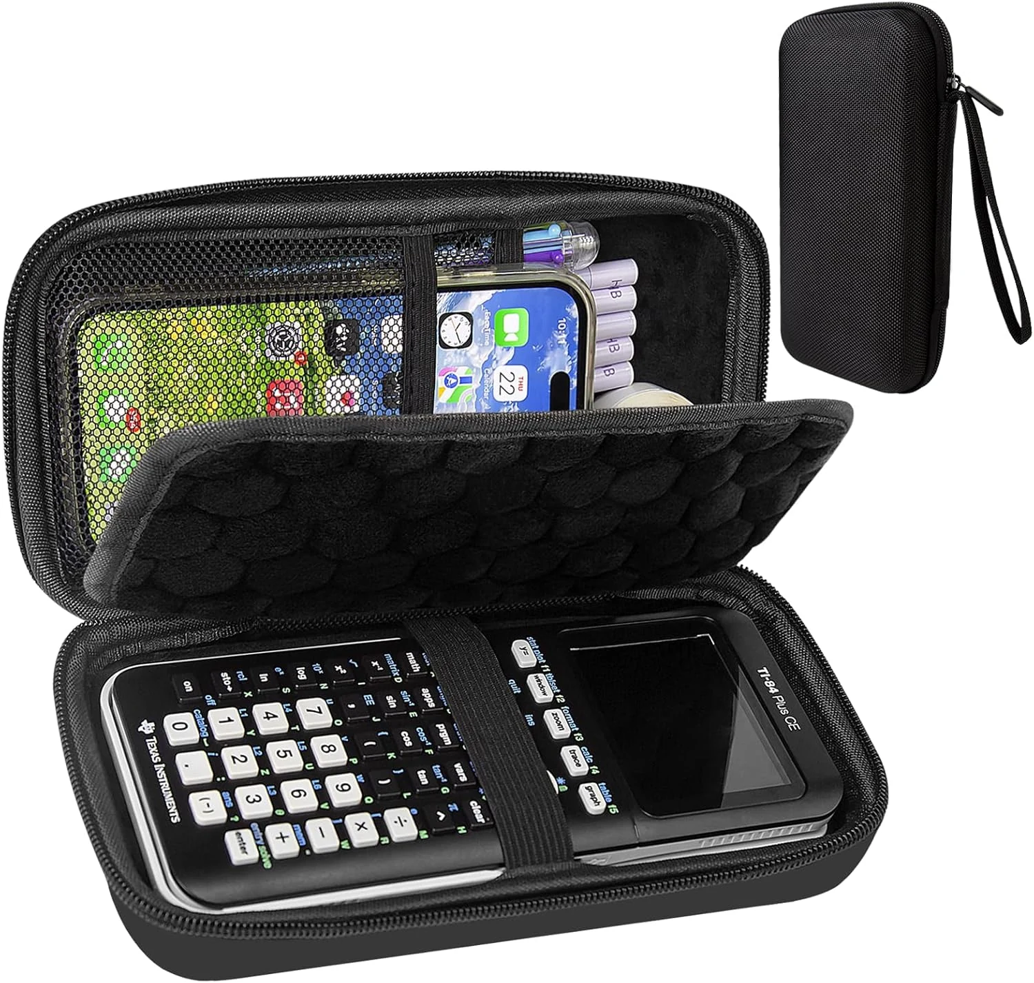 Hard Case Compatible with Texas Instruments TI-84 Plus CE/TI-84 Plus/TI-Nspire CX II CAS/TI-Nspire CX II/TI-83 Plus/Casio fx-9750GII Graphing Calculator, Storage Box with Bubble Protection-Black
