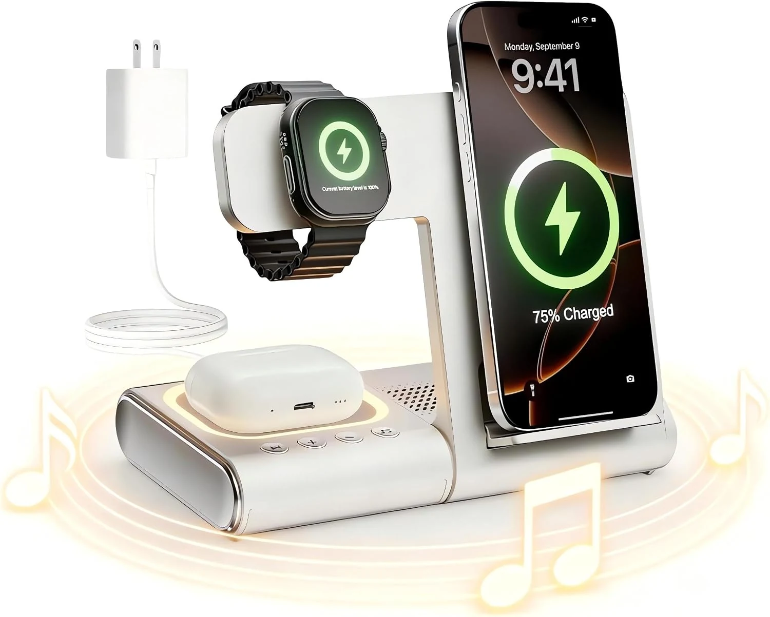 BLKE 3 in 1 Wireless Charging Station with Bluetooth Speaker & Night Light