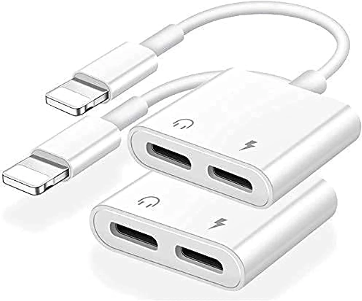 [Apple MFi Certified] 2PACK iPhone Lightning to 2 Lightning Adapter, Dual Lightning AUX + Charger Adapter Dongle Cable Splitter Compatible for iPhone 12/11/SE/X/XR/XS/8/7/6