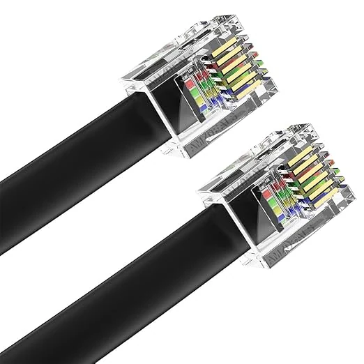AmzDeals 2-Pack 6 Feet Black RJ12 6P6C Straight Wired Cable, Pro Grade Data and Voice Phone Line Cord