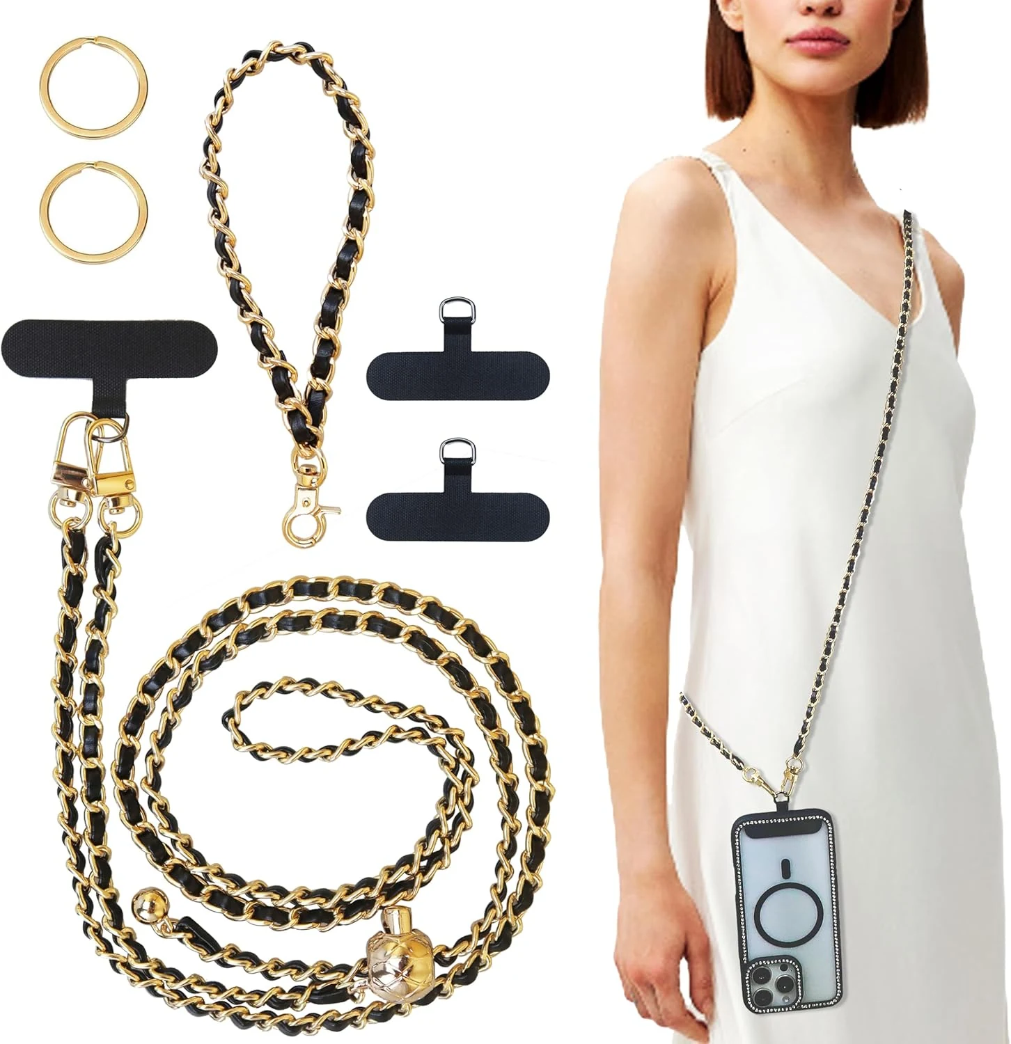 Universal Crossbody Phone Strap, Metal Cell Phone Chain Leather Anti-Theft Crossbody Lanyard