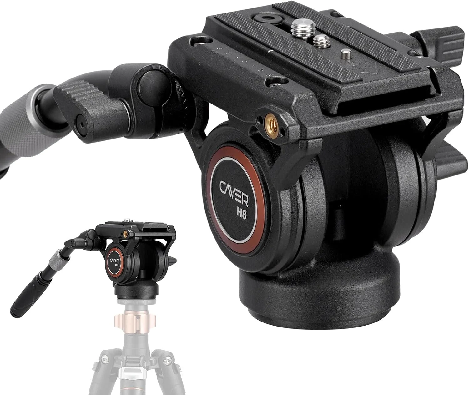 Cayer H8 Video Tripod Fluid Head, Metal Heavy Duty Drag Pan Head with 60 mm Flate Base