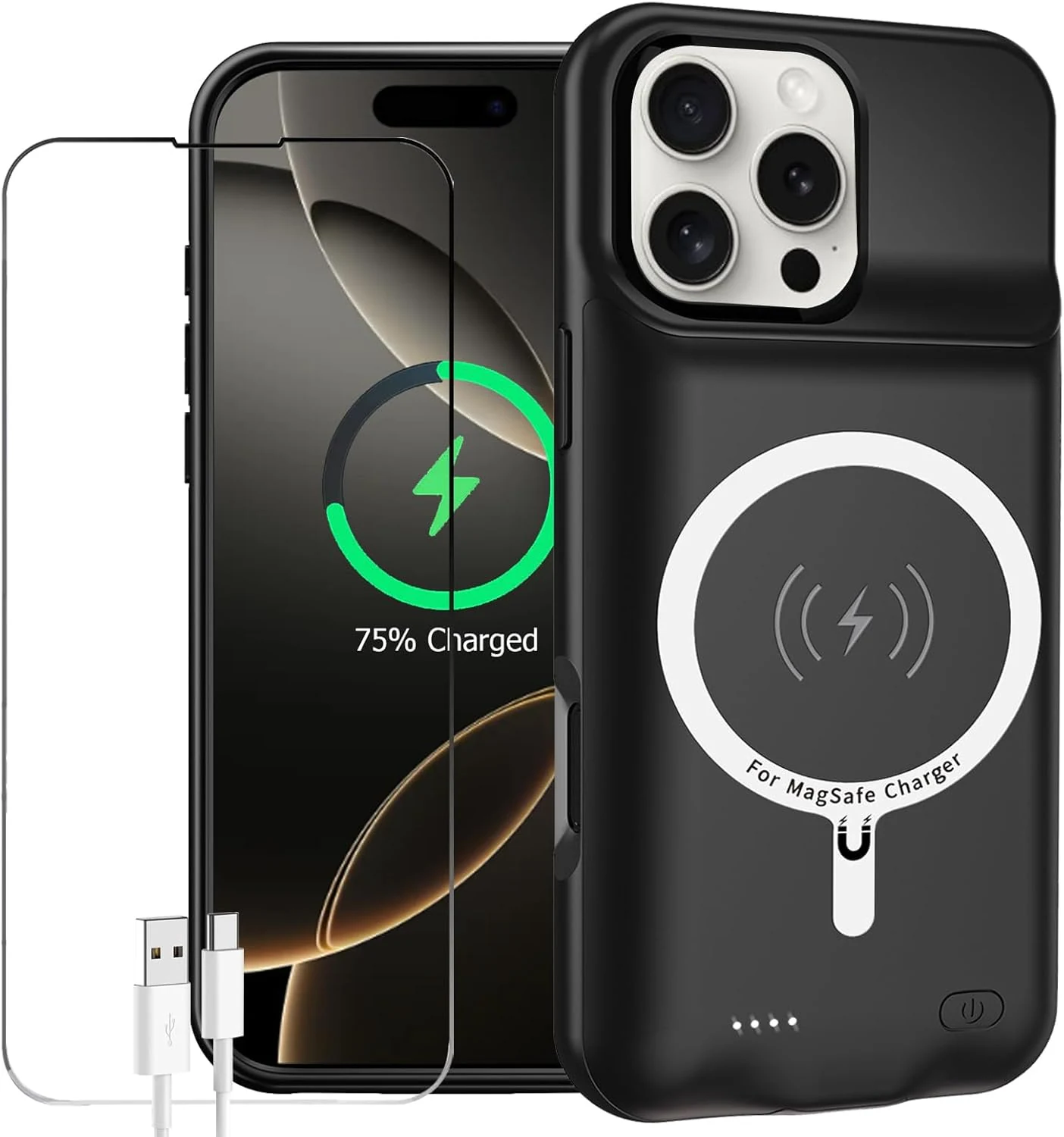 Battery Case for iPhone 16 Pro Max, Enhanced 12000mAh Portable Wireless Charging Case