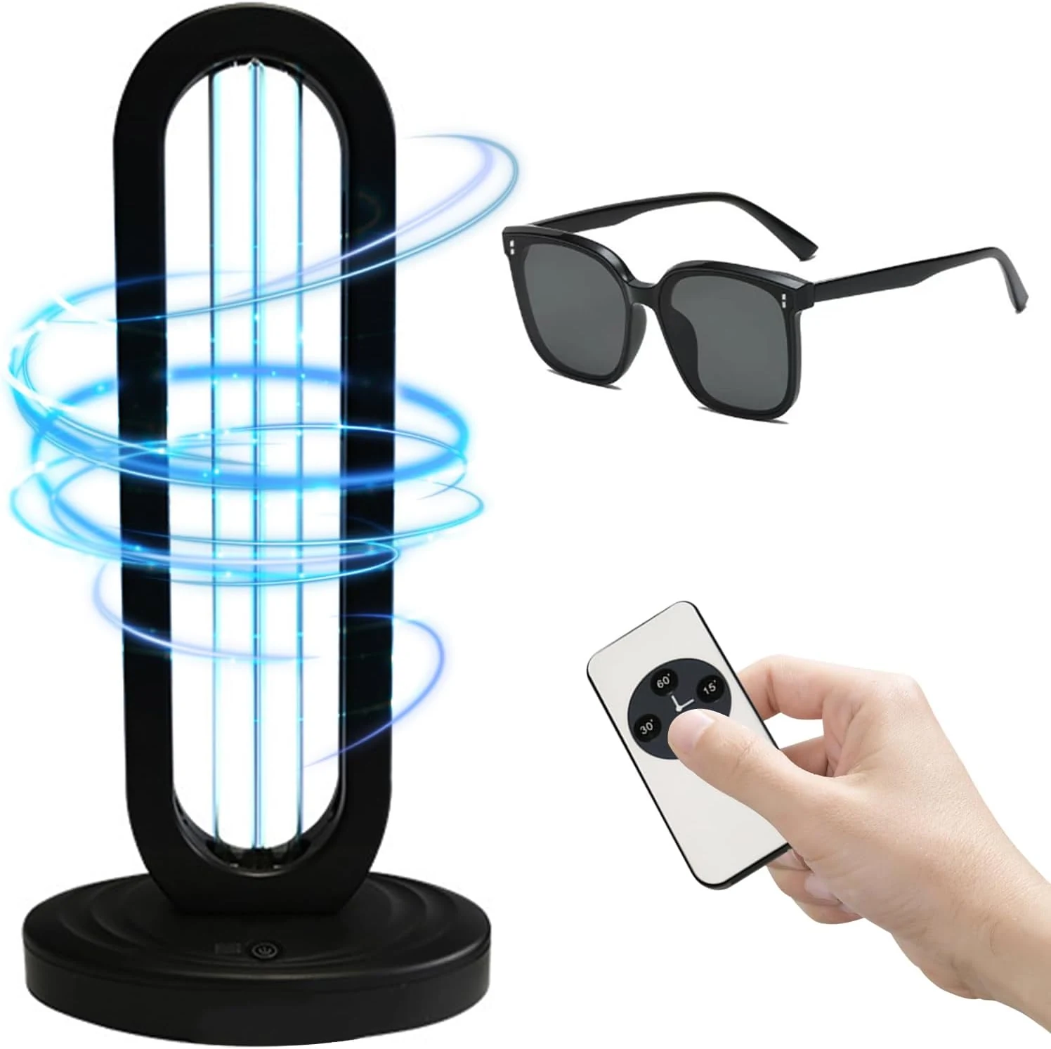 Ultraviolet Germicidal Lamp 110V, 38W Ozone UV Light Sanitizer for Whole Room, Three-Step Timing Remote Control, Blue Light for Home/Office/School