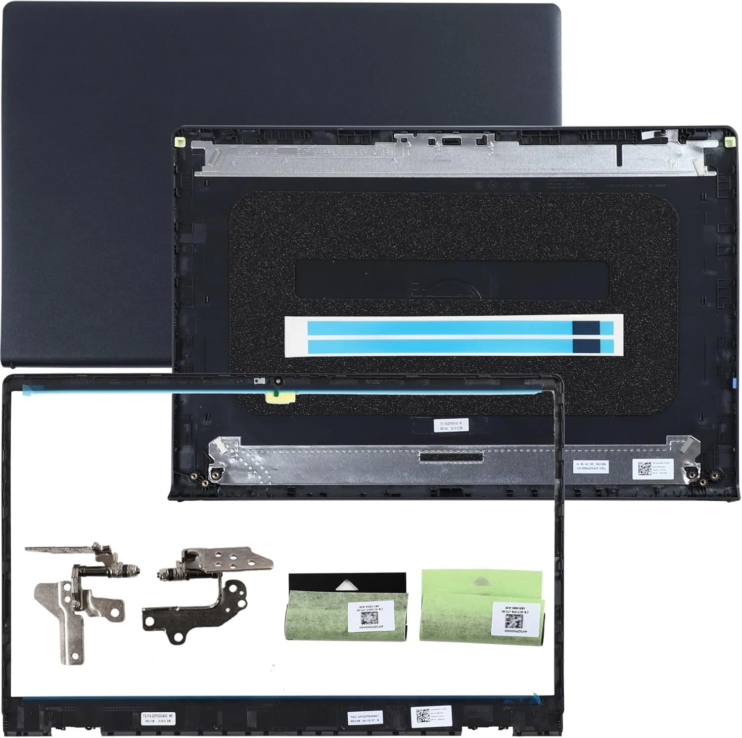 LCD Back Cover Top Case Lid with Front Bezel Frame with Hinges Shaft Cover Replacement for DELL Inspiron 15 3510 3511 3515 3520 3525