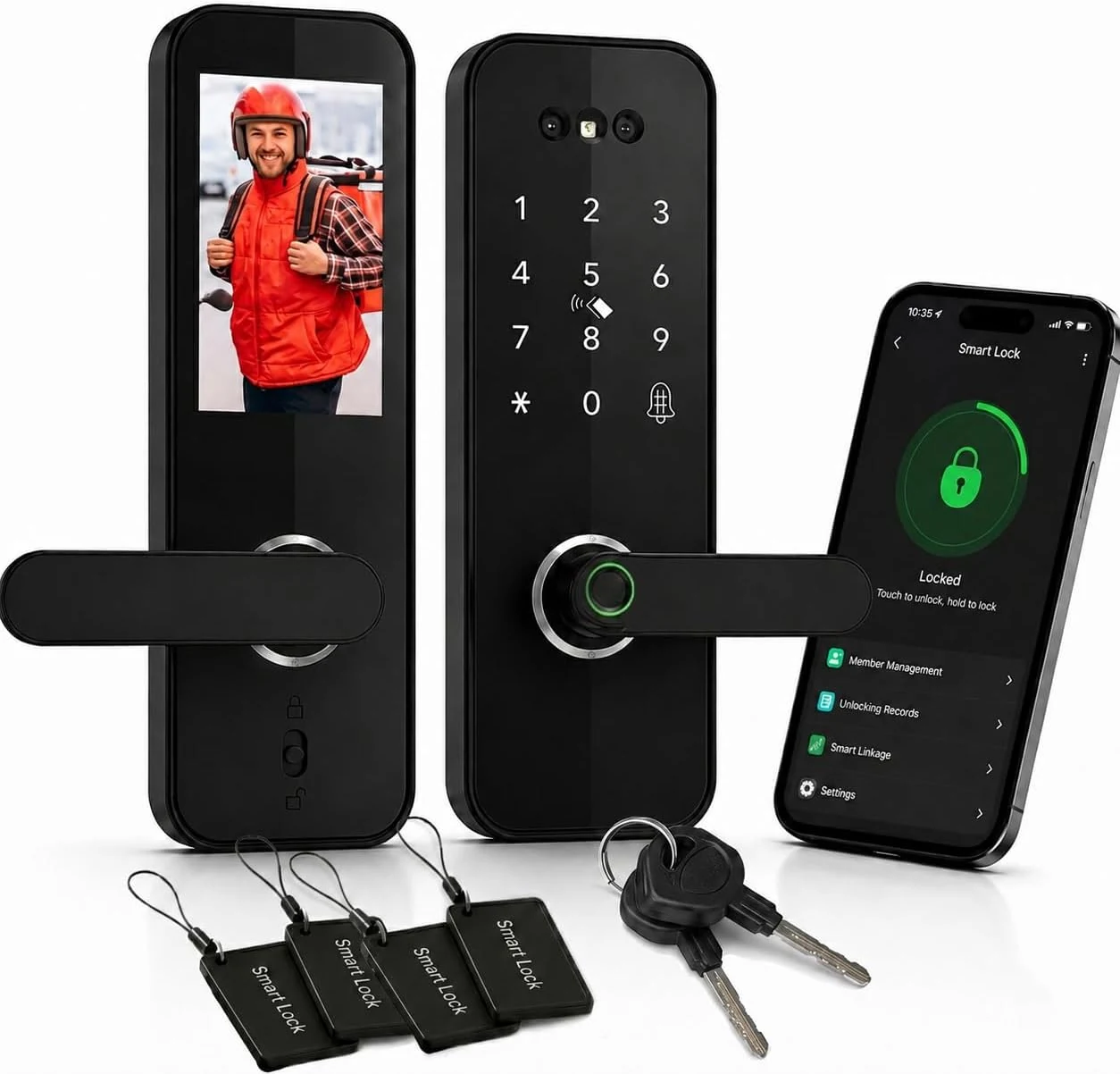 3D Face Recognition Smart Door Lock with HD Camera: Keyless Entry, Fingerprint, Passcode, IC Card, Key, Tuya App, Doorbell, Auto-Lock Deadbolt for Front Door