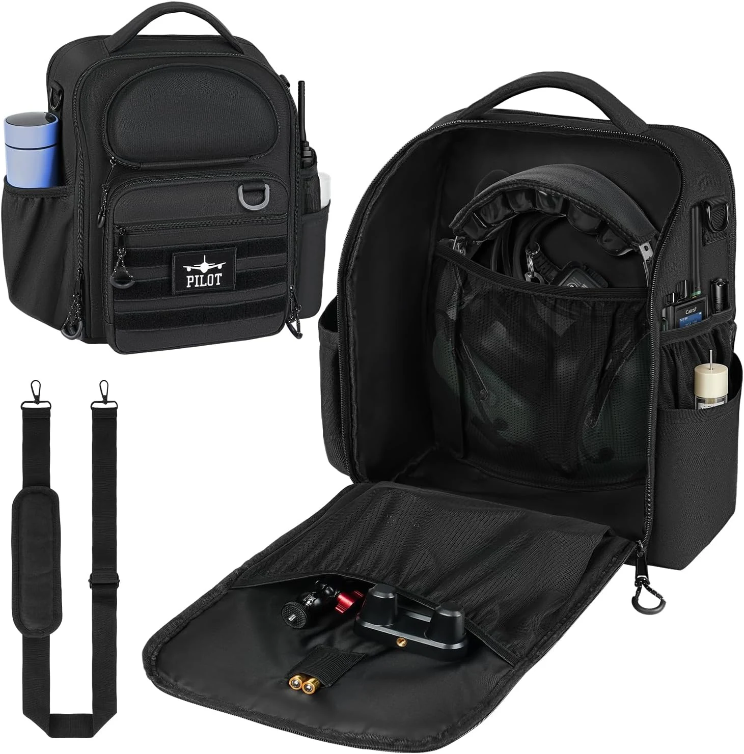TOOCASE Pilot Bag, Aviation Headset Bag, Flight Bags for Pilots, Multiple Pockets for 15" Laptop, Aviation Plotter, Glasses, Flight Computer (Black)
