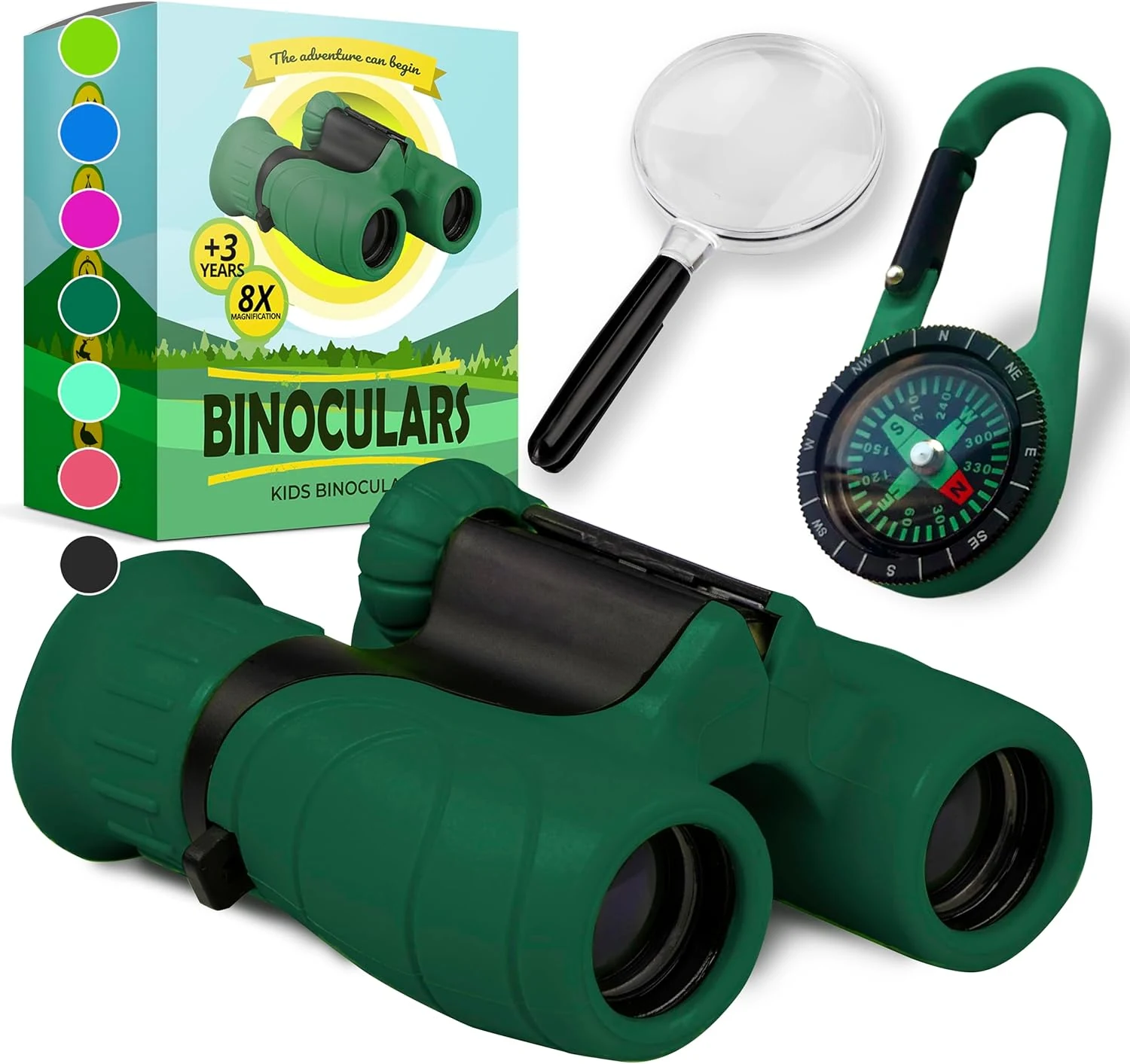 Promora Binoculars for Kids – Perfect Toy for Little Boys and Girls – Extensive Set Incl. Magnifying Glass & Compass – Powerful Magnification 8X21 – 3 to 12 Year Old Kids for Toddler