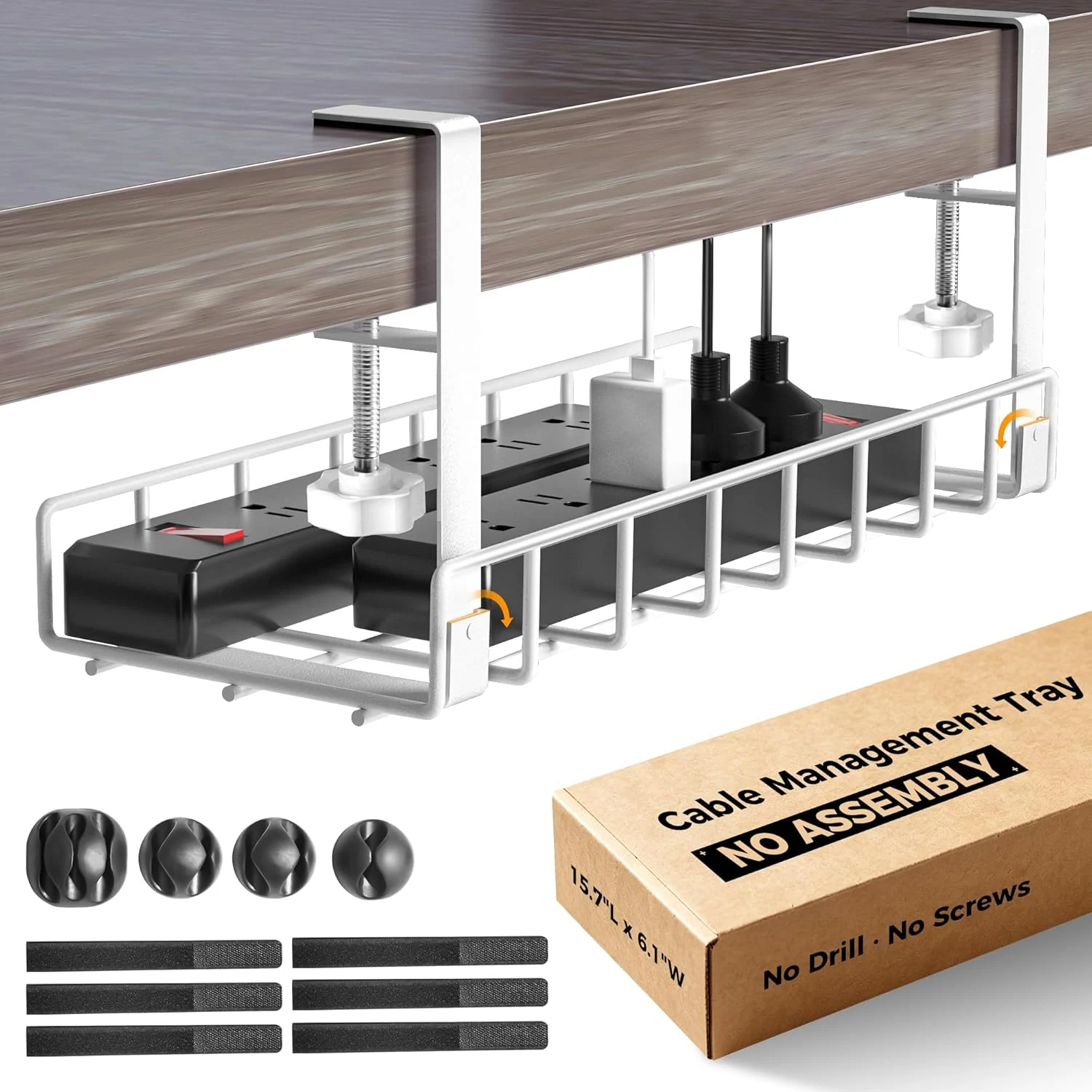 Under Desk Cable Management Tray, Xpatee Upgraded Wire Management No Drill No Screws (White)