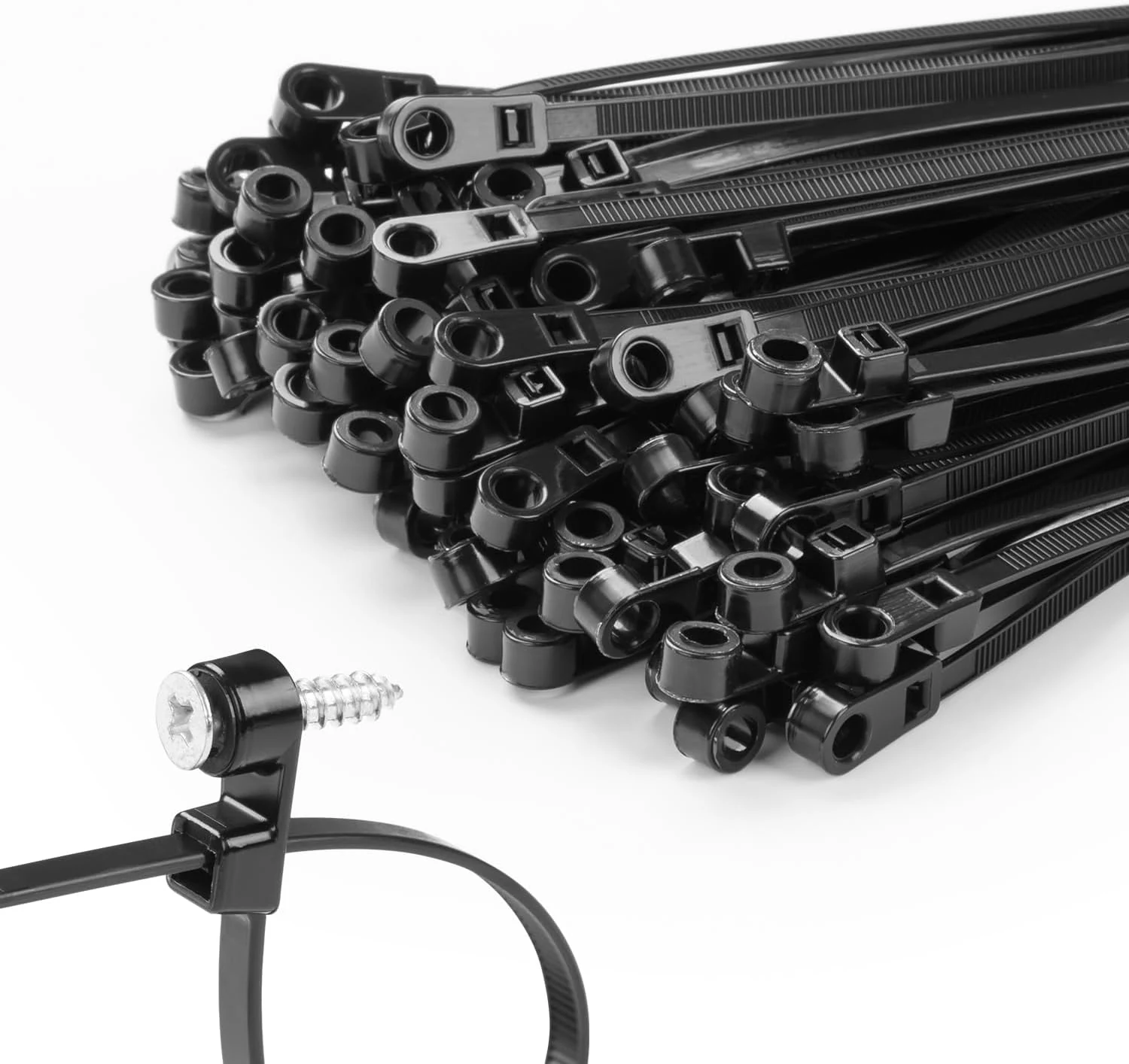 200 PCS 12 inch Black Zip Ties with Screw Hole (75lbs)