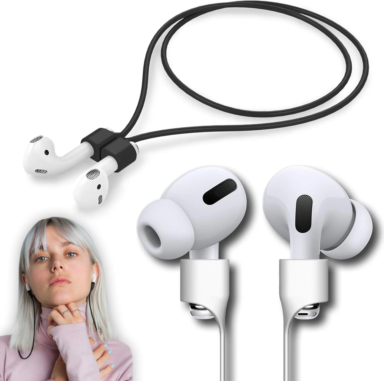 Ultra Strong Magnetic Airpod Pro Strap Anti-Lost Cord Sports Lanyard Compatible with Airpods 3rd 2nd Generation Pro 3 2 1 (Black)