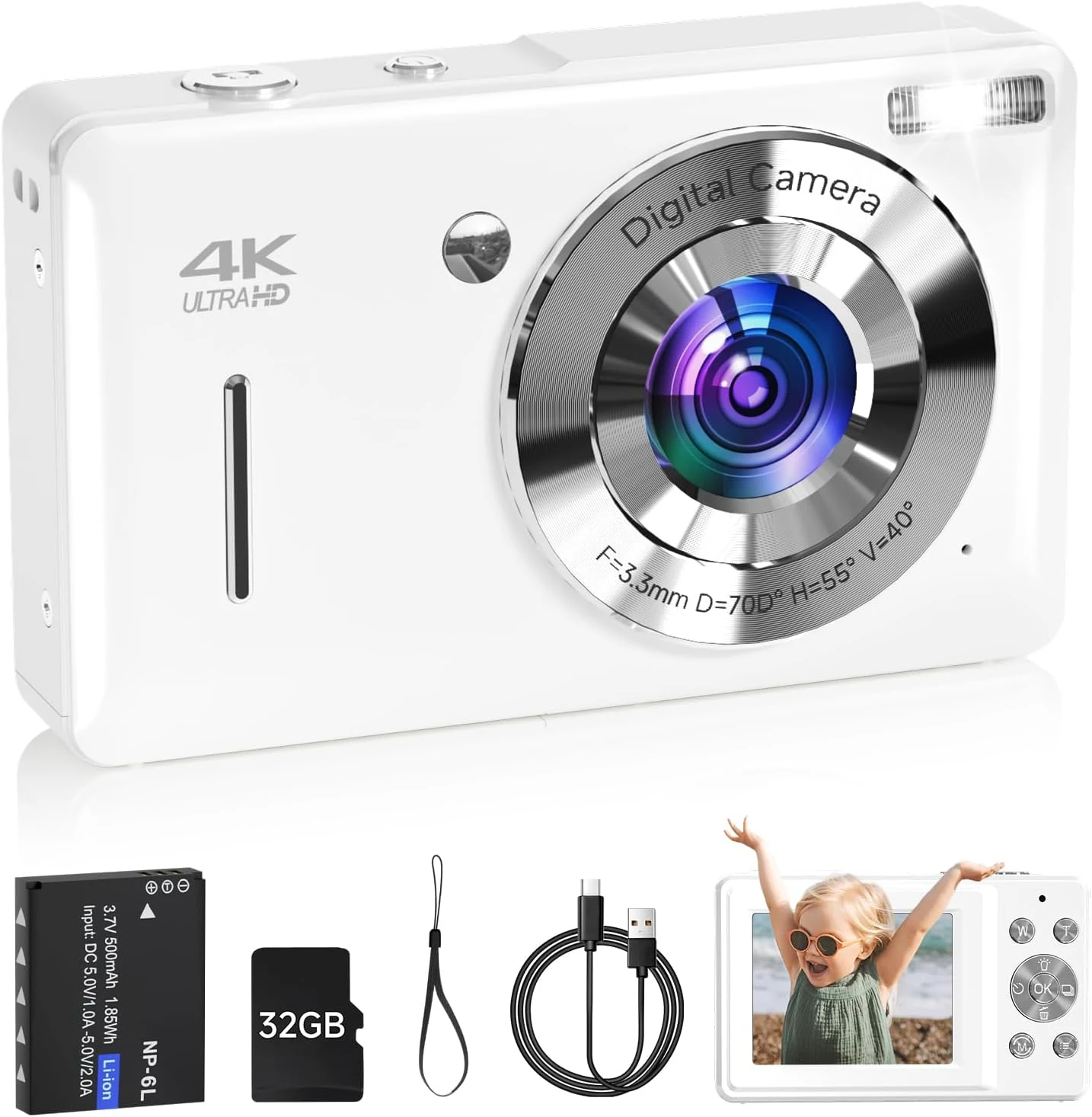 Digital Camera for Kids, FHD 1080P 44MP Point and Shoot