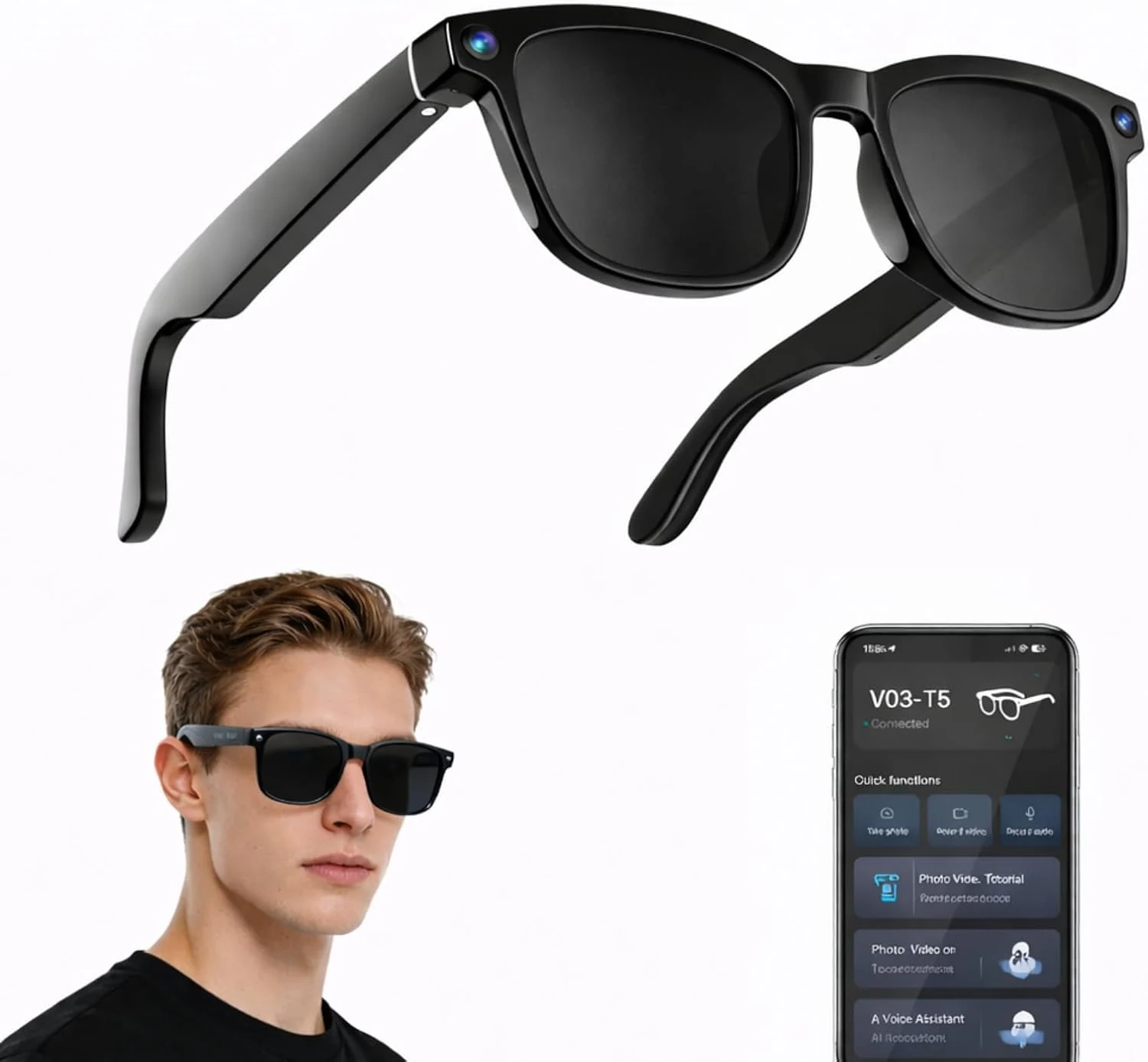 Al Smart Glasses for Women and Men, Smart Glasses with Camera and Bluetooth