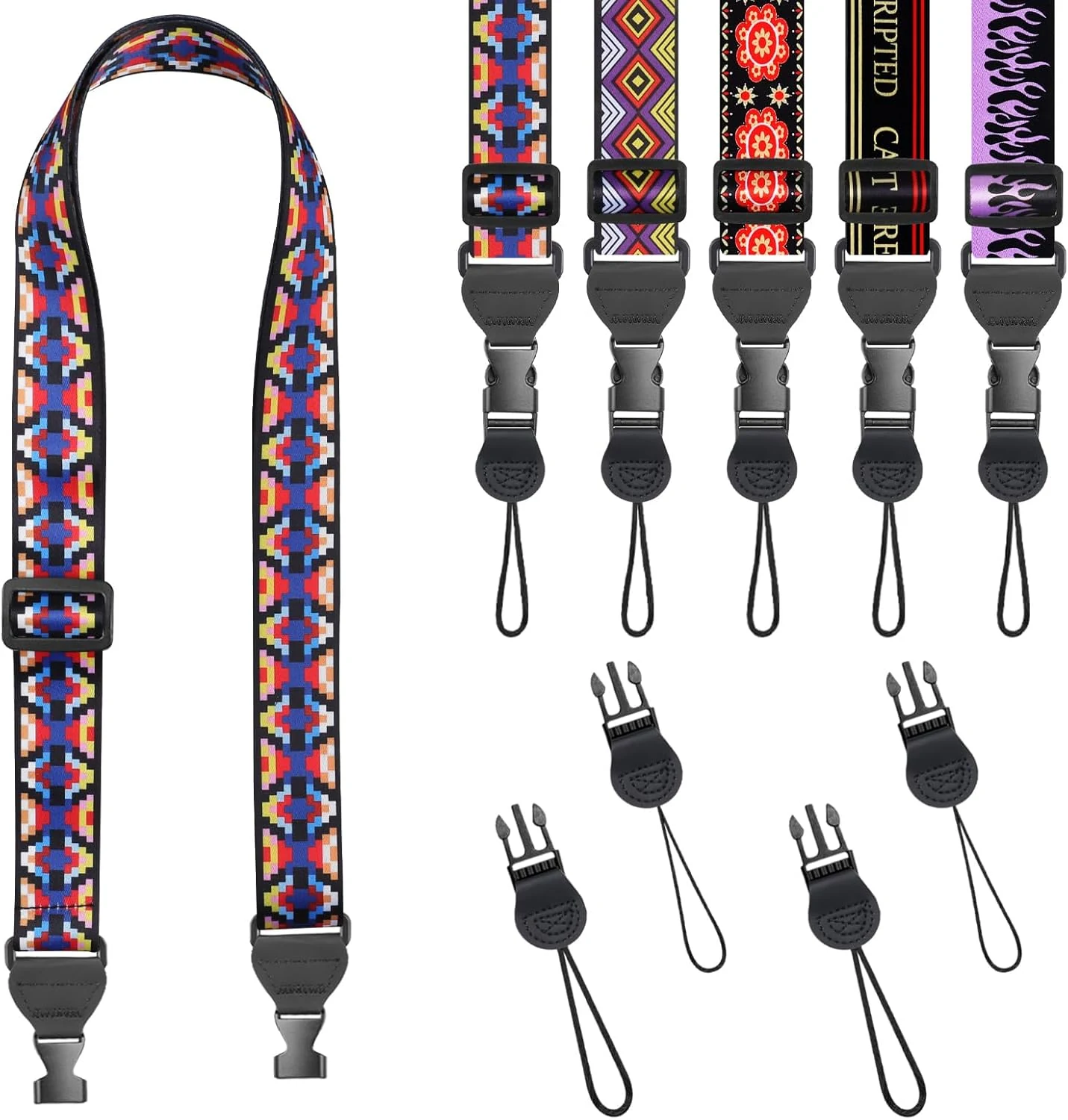 FIEIL Colorful Geometric Checkered Shoulder Strap, Adjustable Camera Strap with 2 Sets of Quick-Release Buckles