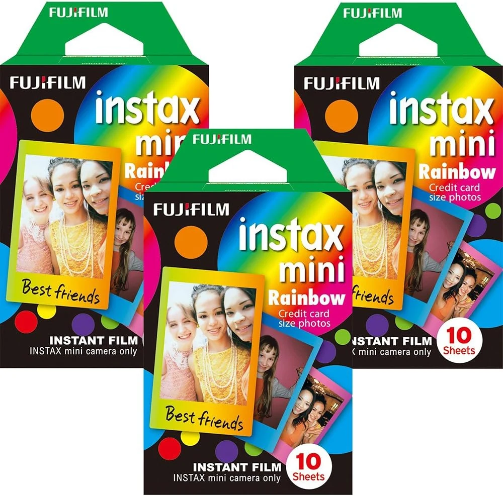 Fujifilm Instax Mini Instant Multi Colored Film, 10 Sheets, (3 Pack Value Set) (Rainbow)