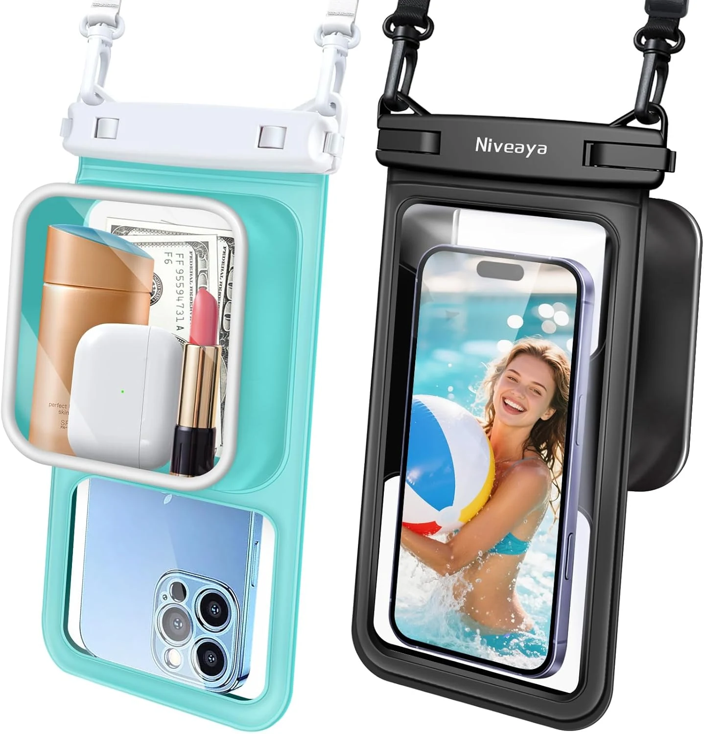 Niveaya 2 Pack IPX8 Waterproof Phone Pouch, Large Space Cell