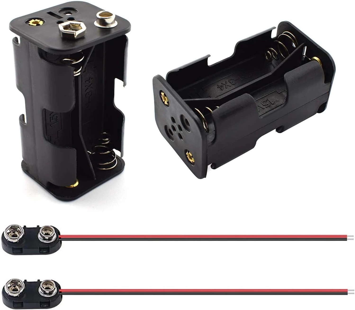 SDTC Tech 2-Set 4X 1.5V AA Battery Holder and I Type Snap Connector Kit 6 Volt Thicken Plastic Battery Case Box