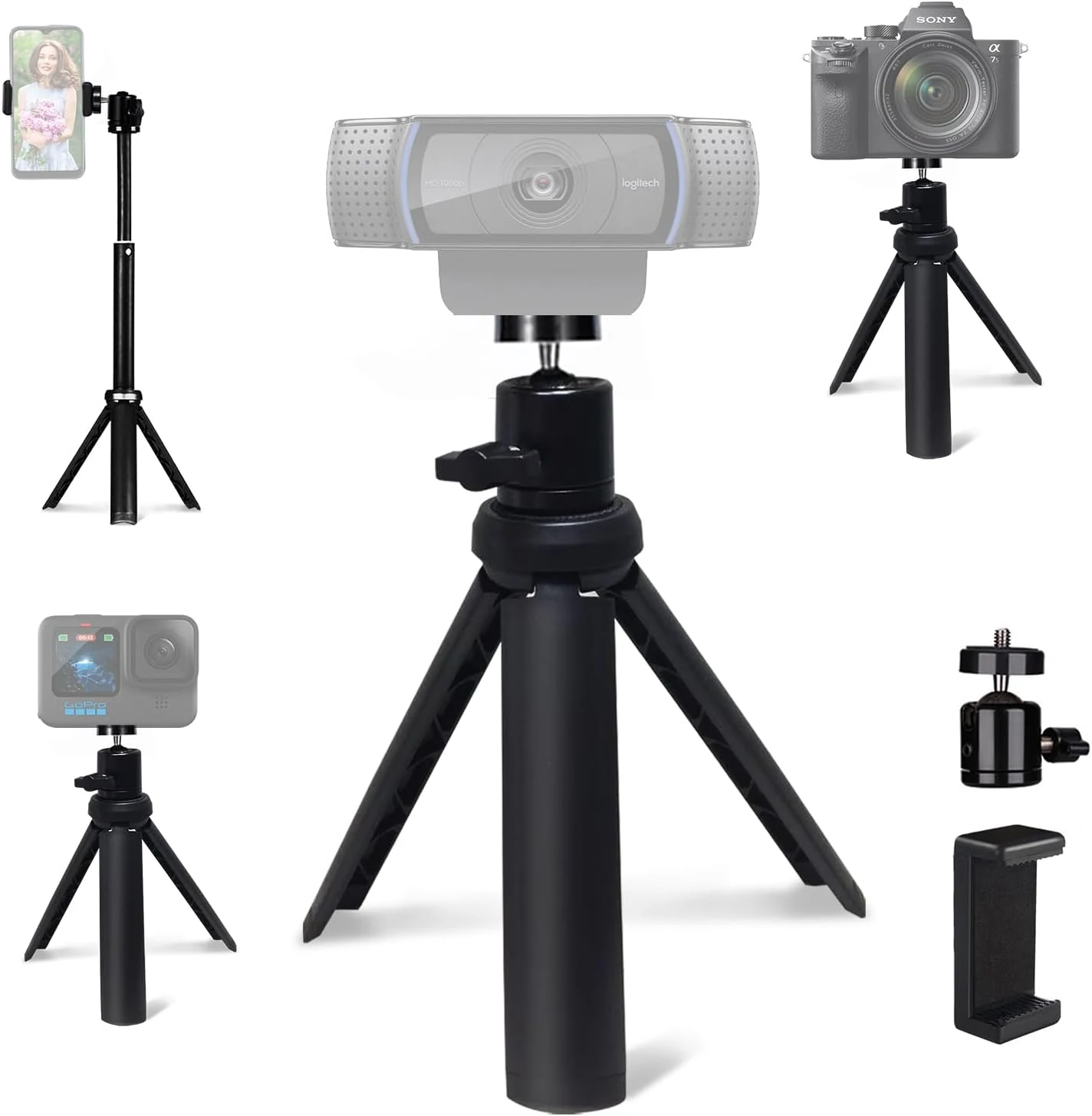 NexiGo Lightweight Mini Tripod for Camera/Phone/Webcam, Extendable Stand, for NexiGo