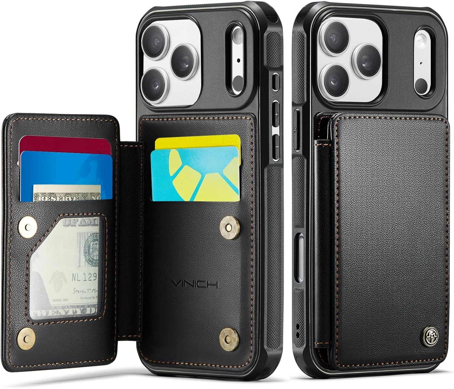 Vinich for iPhone 17 Pro Wallet Case with Card Holder, RFID Blocking Credit Slots Kickstand Shockproof Phone Cover Fit for iPhone 17 Pro 6.3" Black