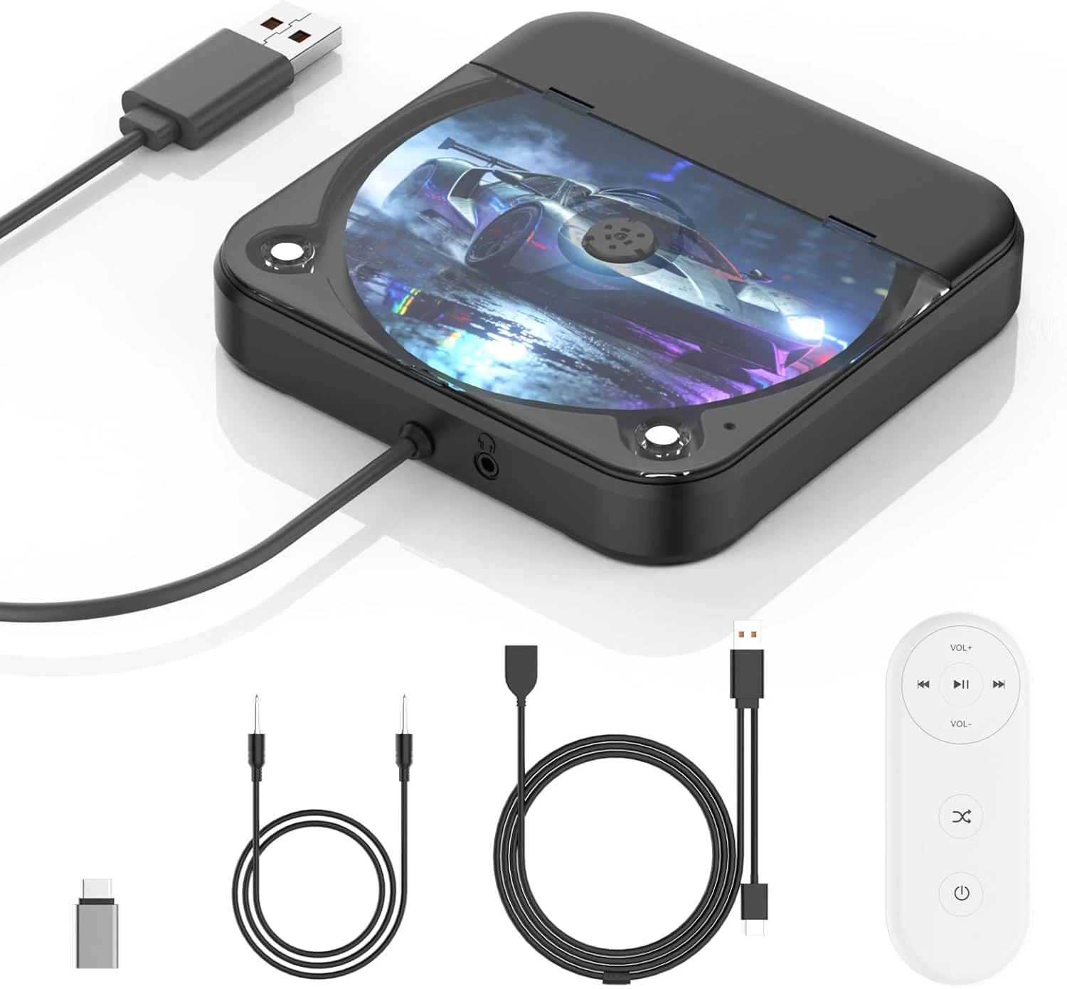 CD Player for Car, MONODEAL External Portable Car CD Players with AUX Cable & Remote Control