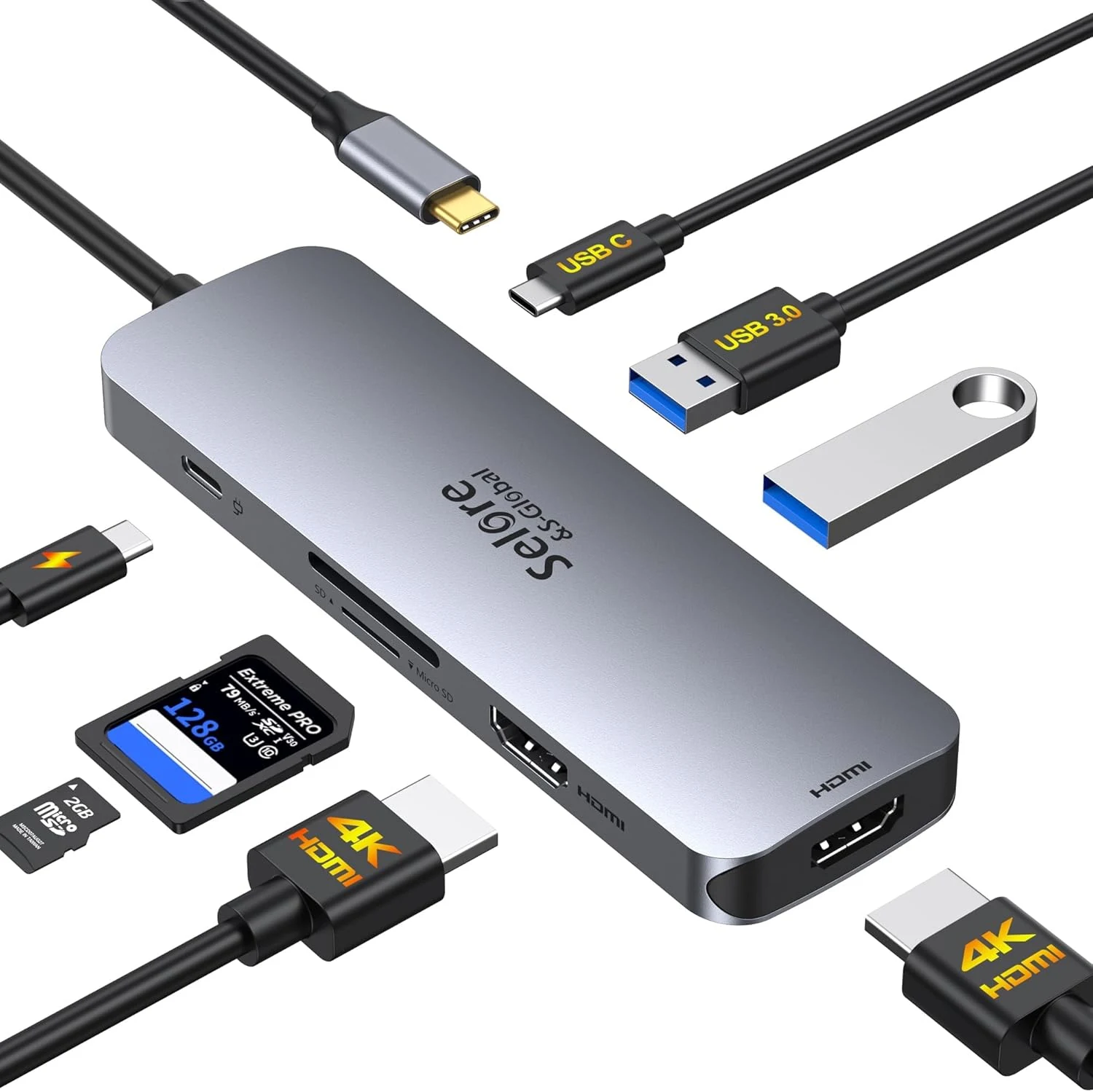 USB C Docking Station Dual HDMI Monitor, USB C to Dual HDMI Adapter with 2HDMI Ports, PD Charging, SD/microSD, USB A&C 3.0 Ports