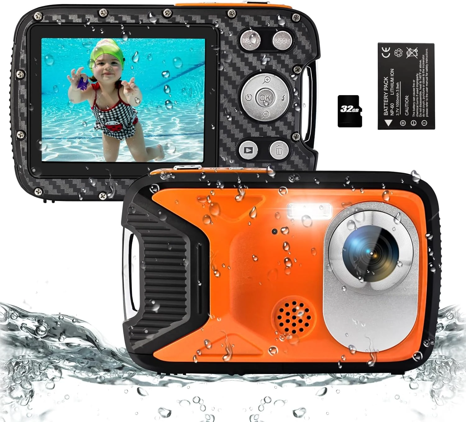 16FT Underwater Camera 30MP Waterproof Digital Camera with 32G Card and Rechargeable Battery (YEEIN)