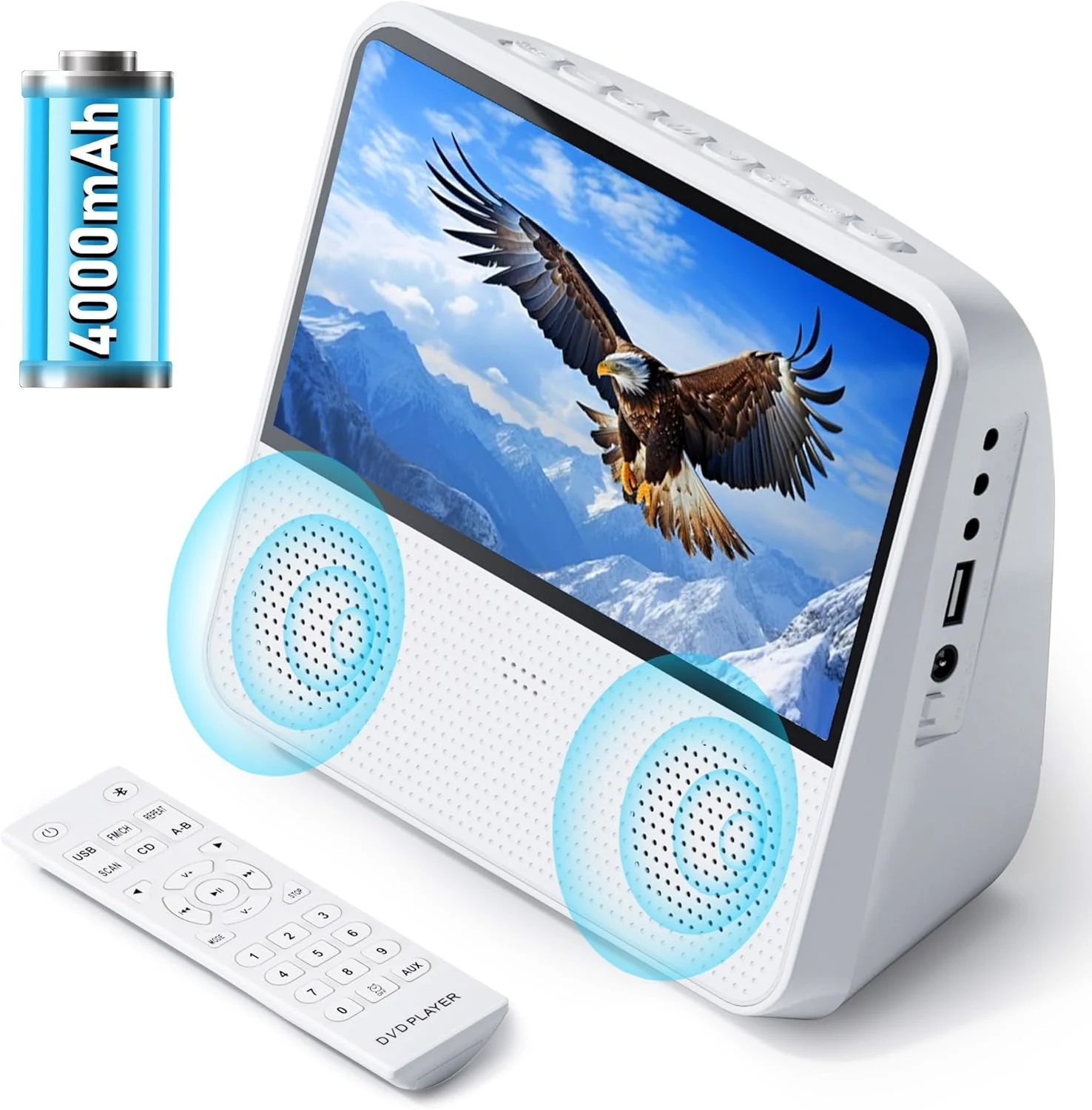 9.8" Portable DVD Player with 7" Screen, 4000mAh Rechargeable Battery