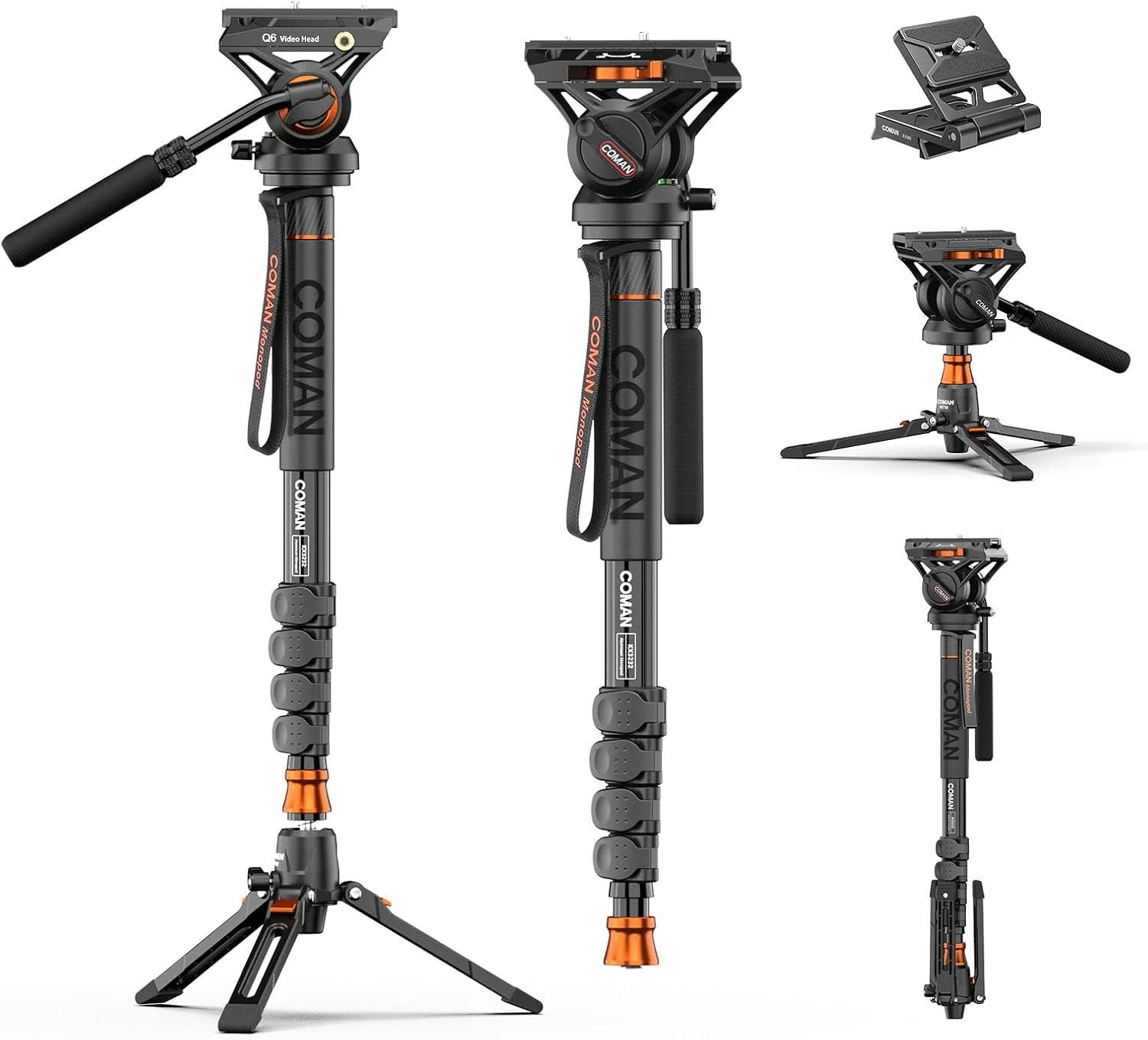 COMAN KX3232-Q6 professional camera monopod with Q6 fluid head