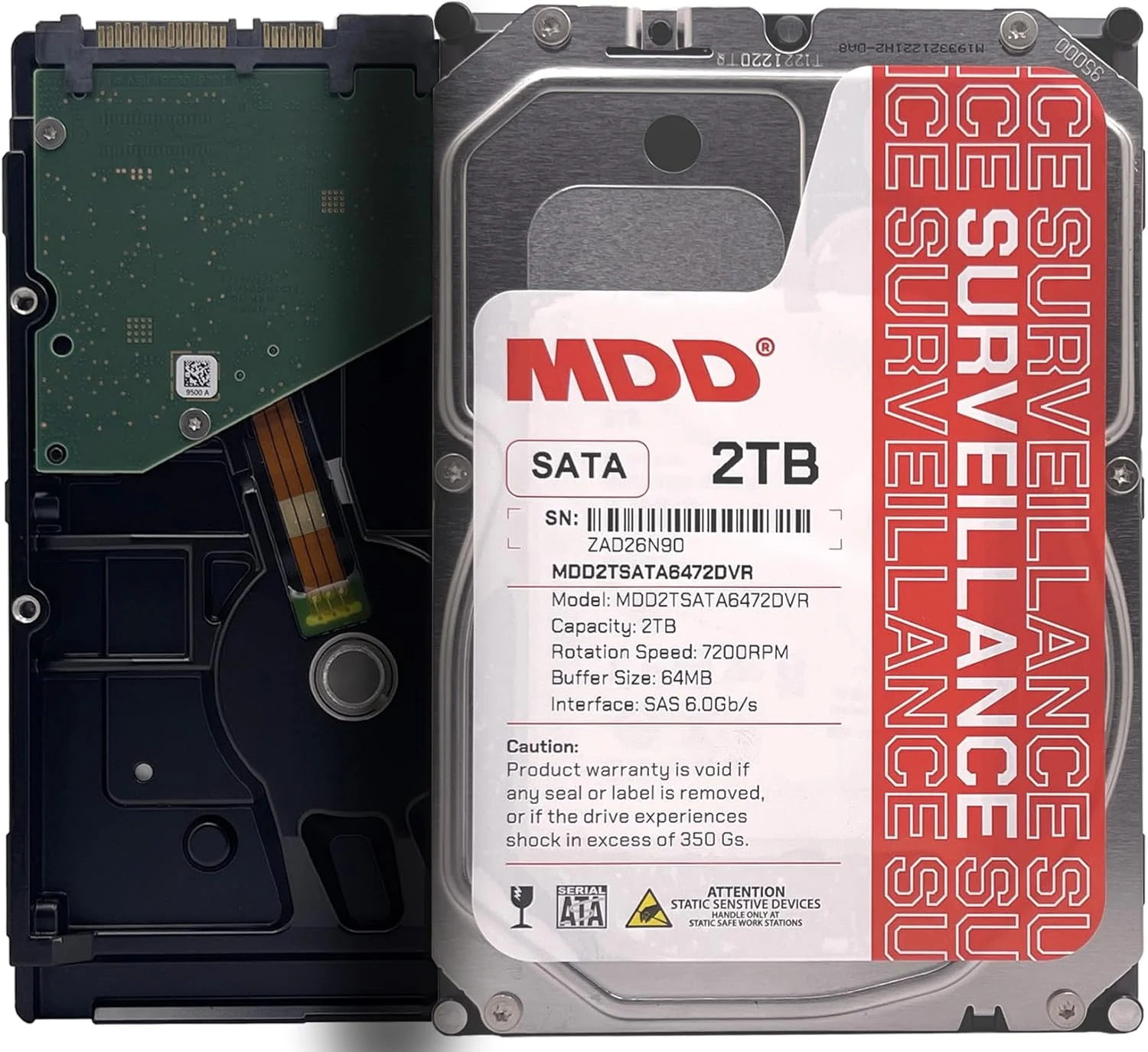 MDD 2TB 64MB Cache 7200RPM SATA 6.0Gb/s 3.5inch Internal Surveillence Hard Drive (MDD2TSATA6472DVR)