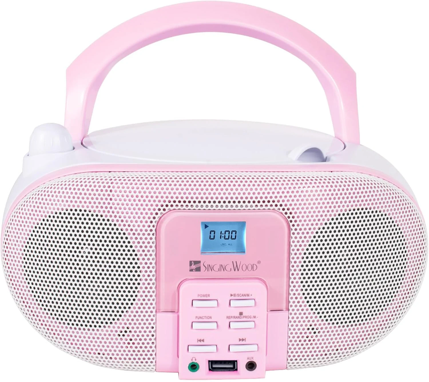 SingingWood Portable CD Player Boombox (Rose) - Macarons Series Bluetooth Speaker with FM Radio, USB, Aux-in & Headphone Jack