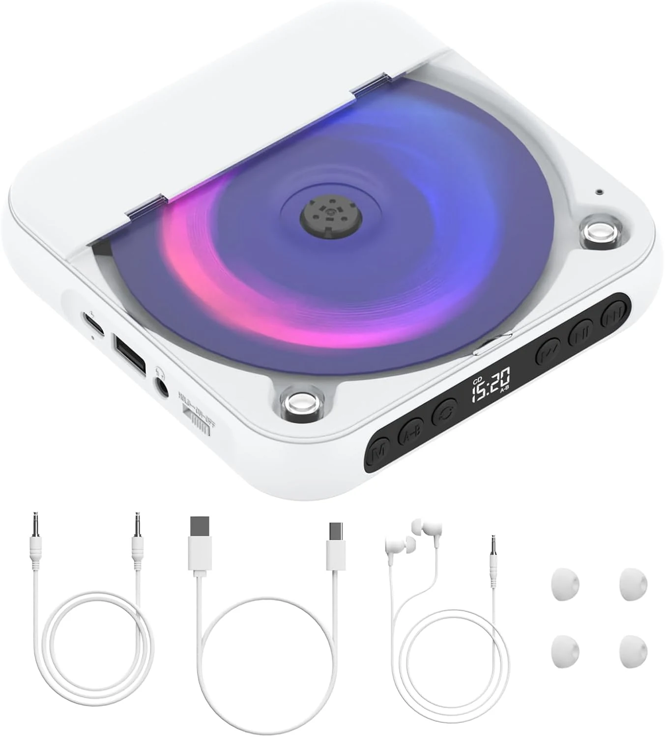 MONODEAL CD Player for Car (Portable external CD player with Bluetooth transmitter, AUX, USB)