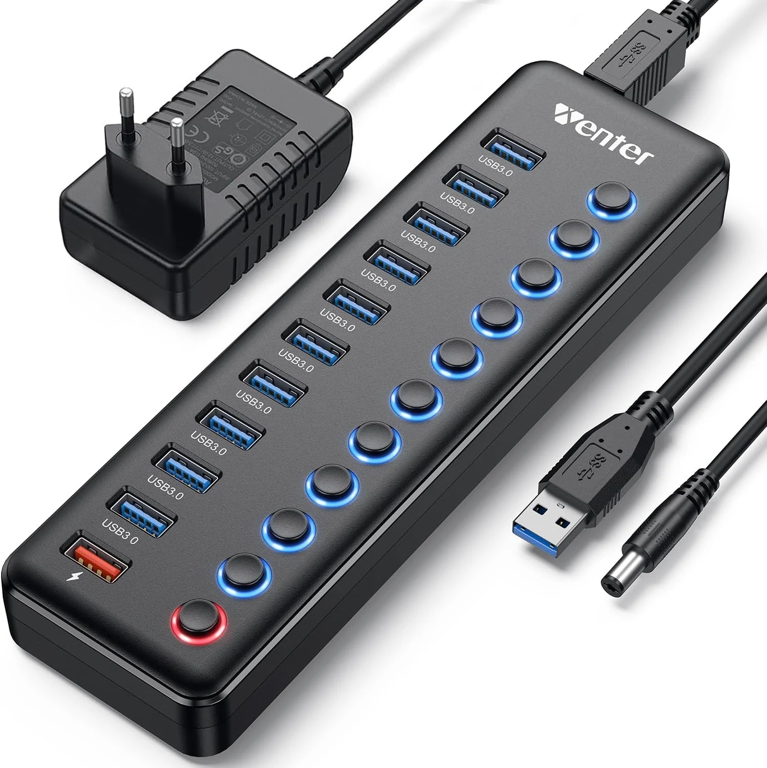 WENTER 11-Port Powered USB Hub with Smart Charging Port