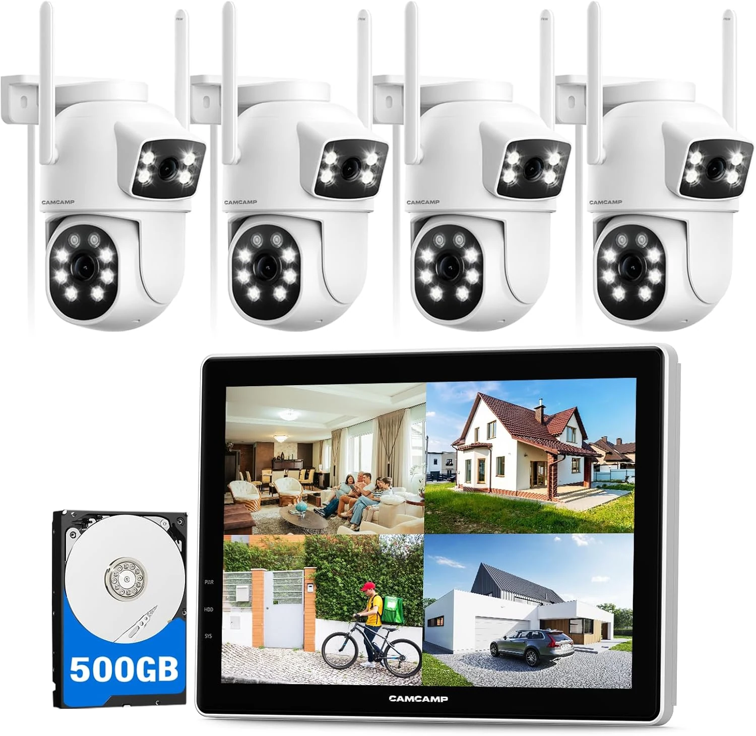 CAMCAMP Wireless Security Camera System with 10.1" Monitor, Dual Lens PTZ CCTV Camera Security System, 10CH Expandable 4K NVR,Auto Tracking, No Subscription for Outdoor Indoor, 5G & 2.4G WiFi