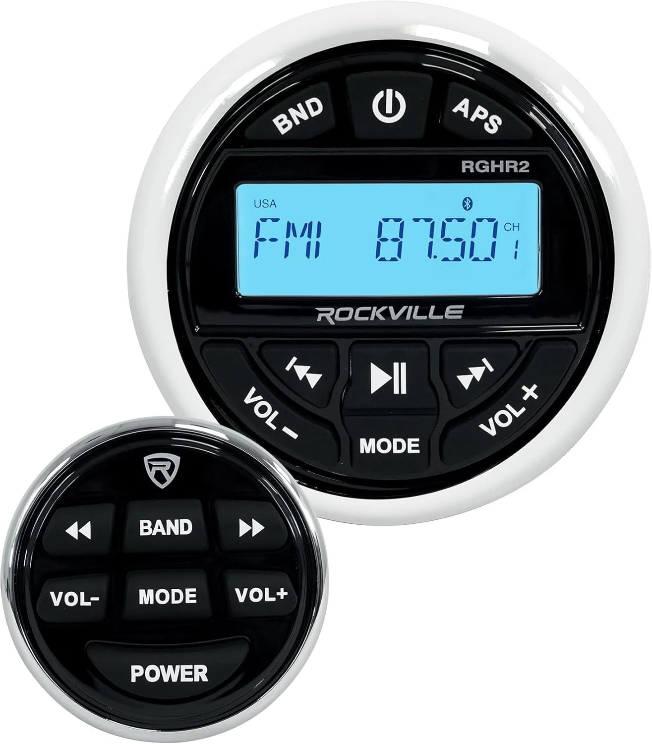 Rockville RGHR2 Marine Gauge Hole Receiver, Bluetooth/USB/AM/FM, TDA7851L Amp, 288W
