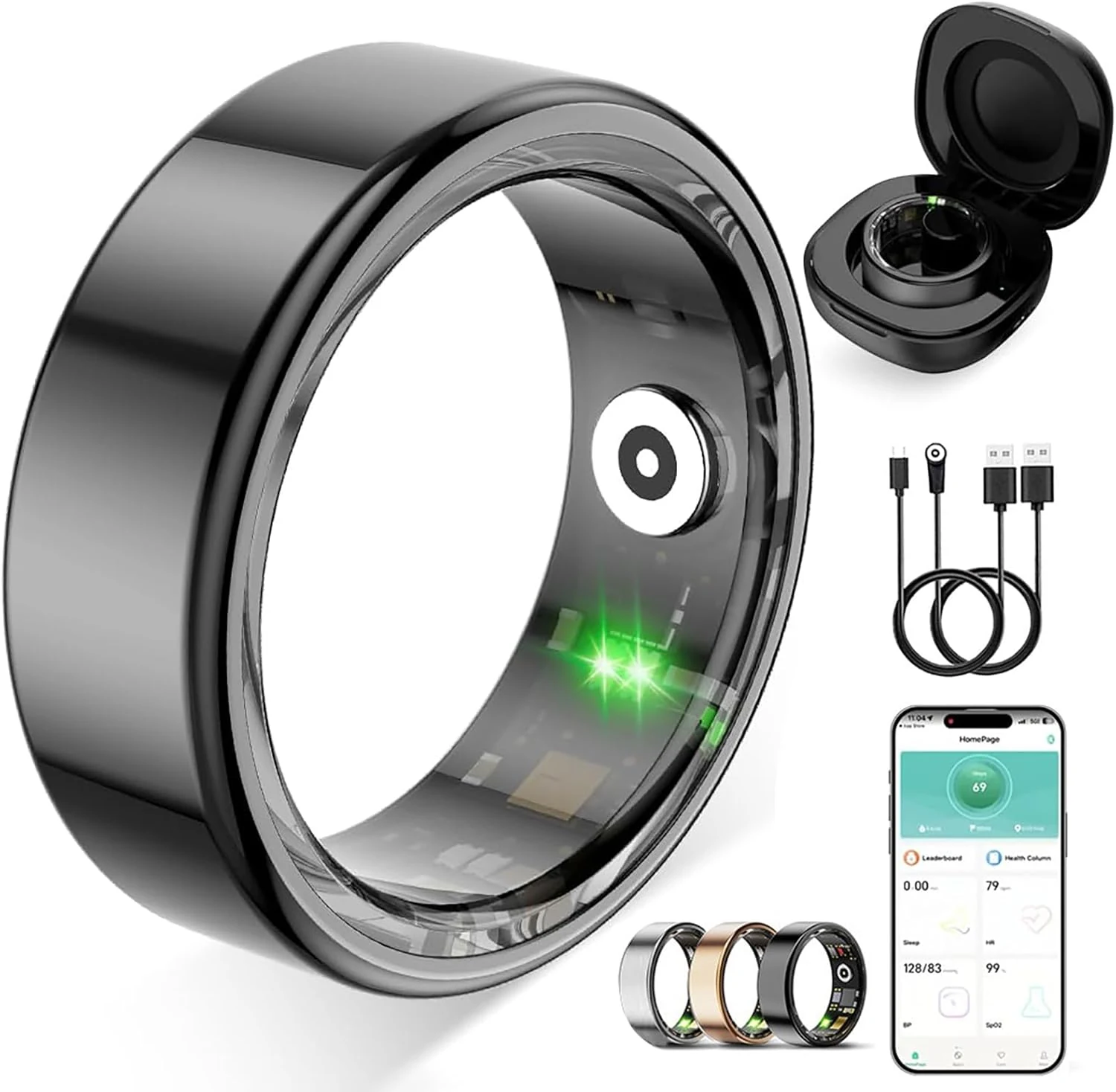 ZBNMY Smart Ring for Women Men, Fitness Tracker Ring with Free App No Subscription Fee (Black, Size 9)