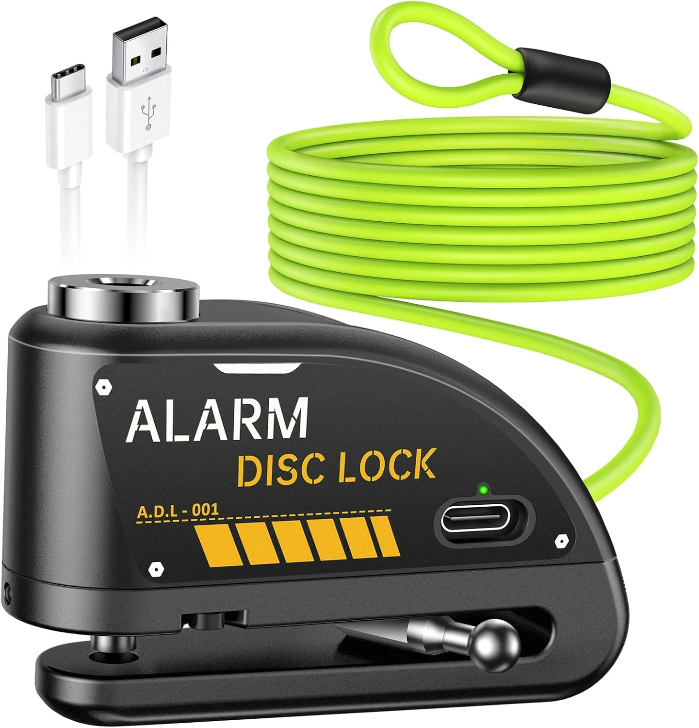 ONVIAN Rechargeable Motorcycle Lock with 120db Alarm and 6FT Steel Reminder Cable (Black)