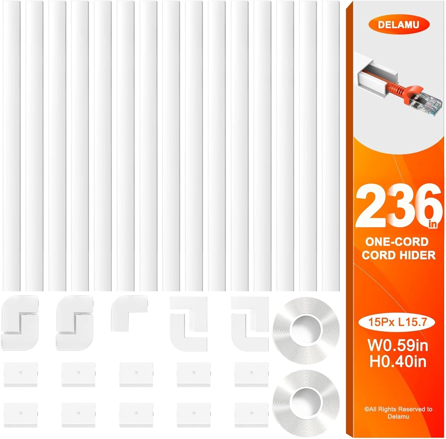 Delamu 236in Cord Hider, Single-Wire Cord Covers for Wires on Wall