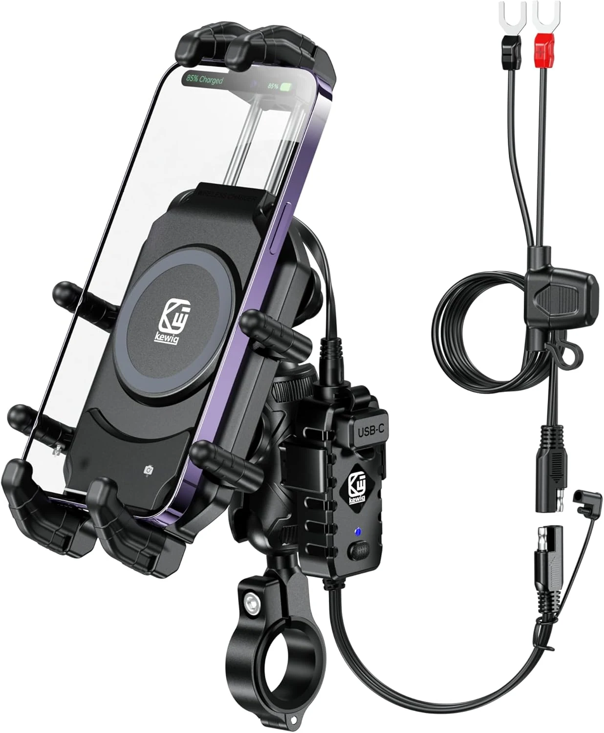 BRCOVAN Motorcycle Phone Mount with Qi Wireless & USB-C Charger