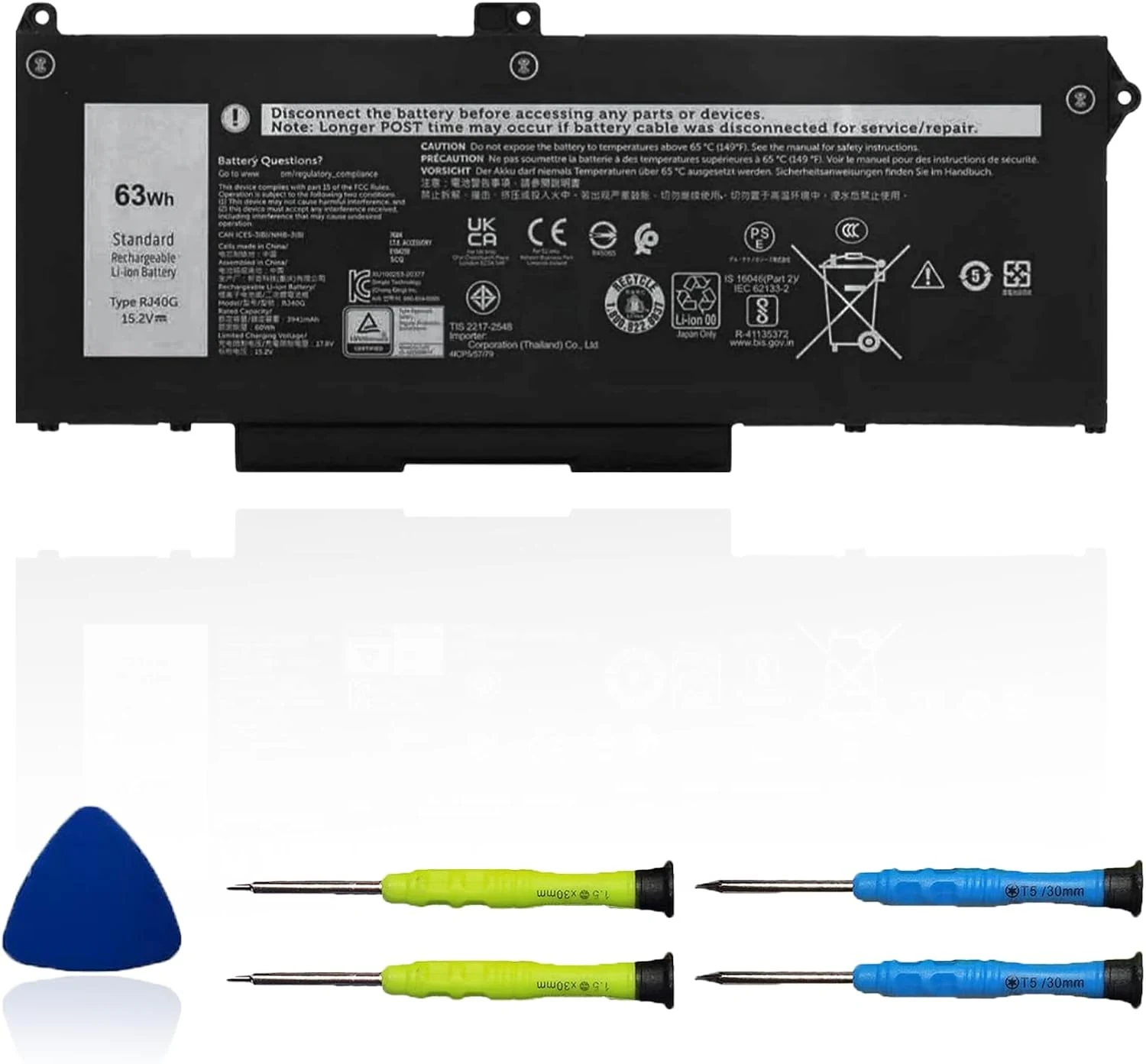 RJ40G 63Wh Laptop Battery Replacement for Dell Latitude 14 5420 / Latitude 15 5520 / Precision 15 3560