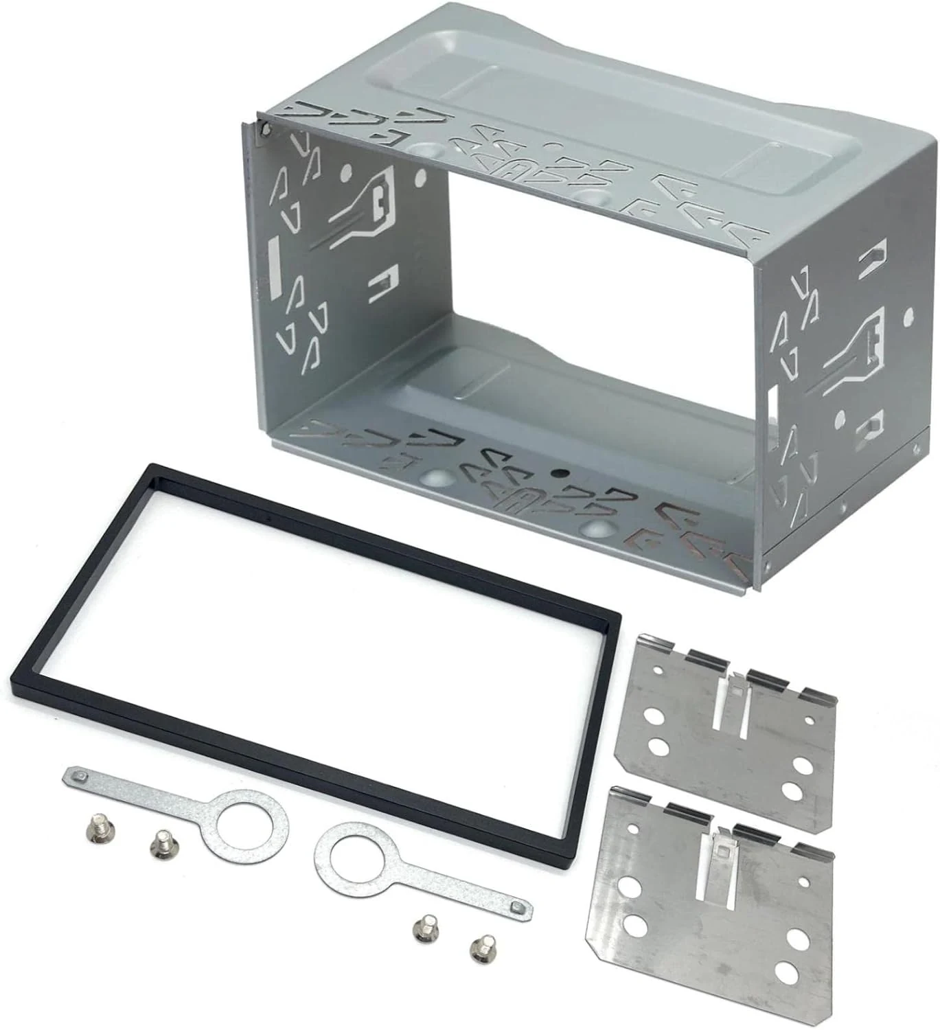 Sound-Way Car Stereo Double DIN Universal Cage with Frame, Installation Dash Kit Mounting Metal Fitting Cage