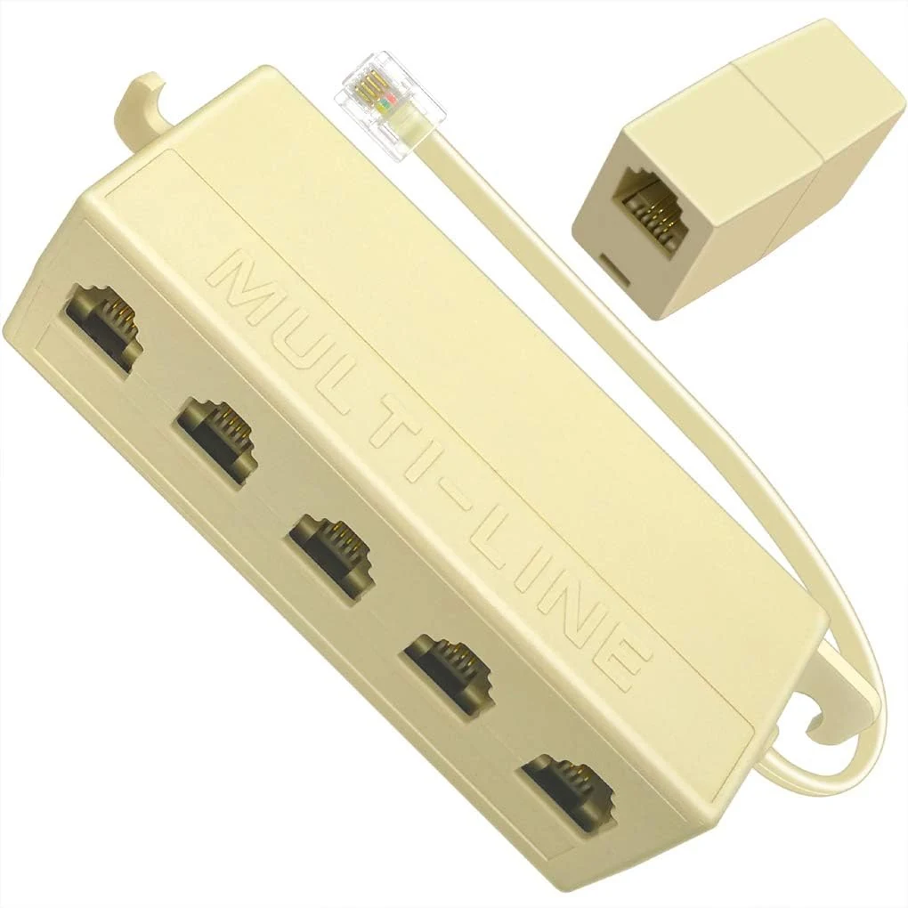 NECABLES 1+1Pack Phone Jack Splitter 5 Way RJ11 6P4C (1 Male to 5 Females) + Telephone Line Coupler