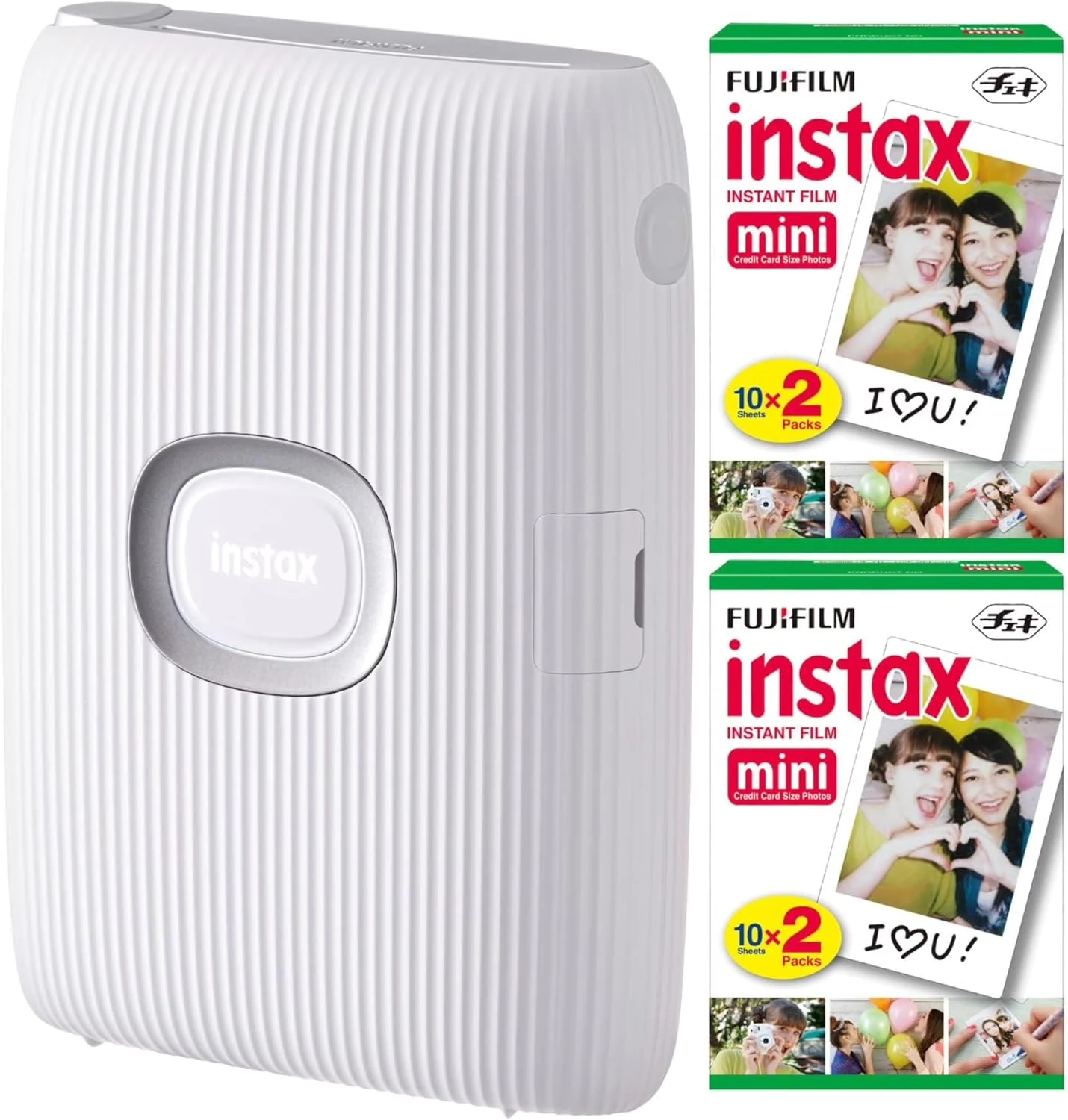 Fujifilm Instax Mini Link Smartphone Printer (Ash White) + Fuji Instax Mini Film (40 Sheets) - Instax Mini Link Printer Bundle